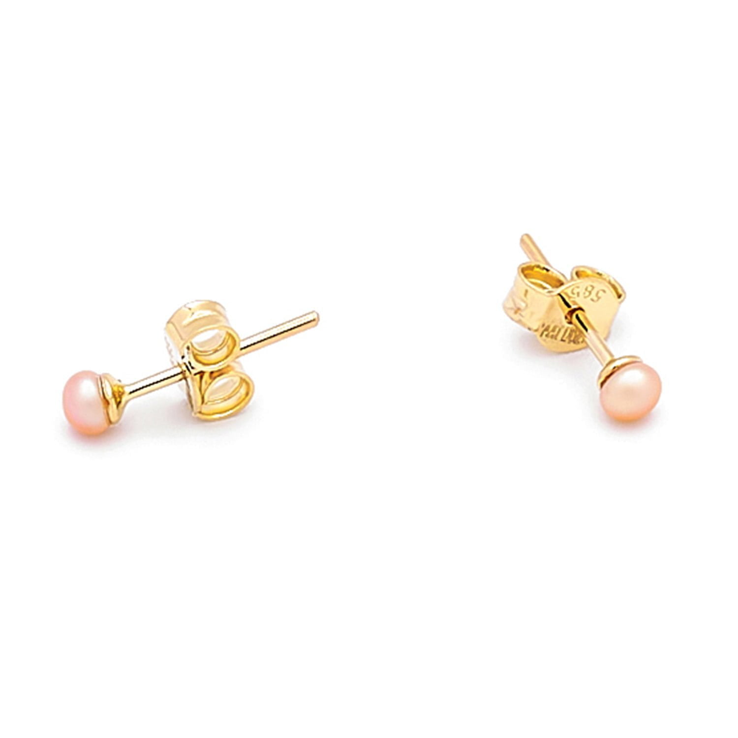 Cercei Baby cu perle rose de cultura de 2mm din aur galben de 14k
