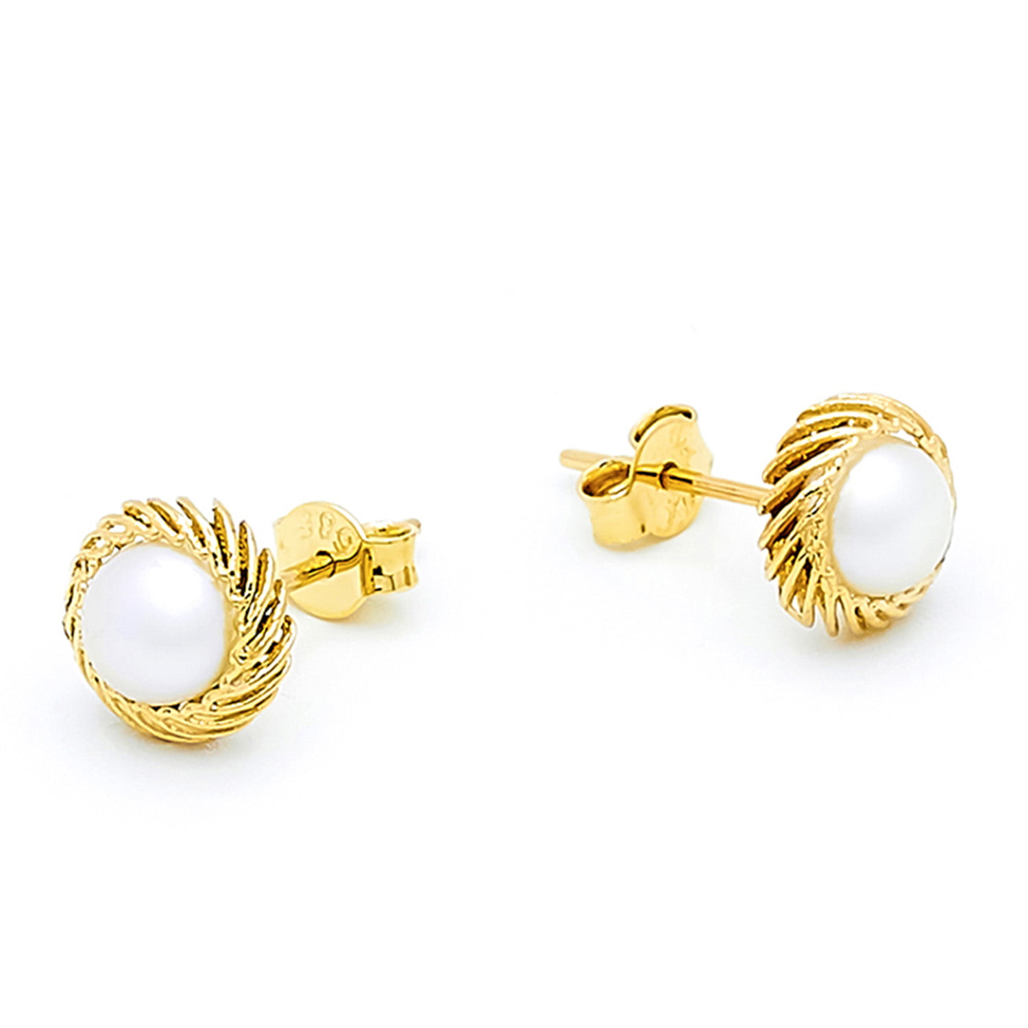 Cercei Aja cu perle albe de cultura de 5mm din aur galben de 14k