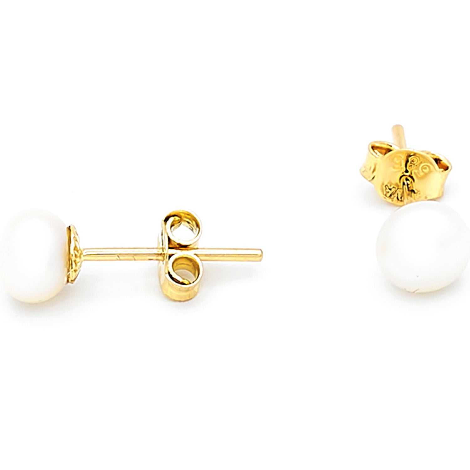 Cercei Alba cu perle albe de cultura de 6mm din aur galben de 14k