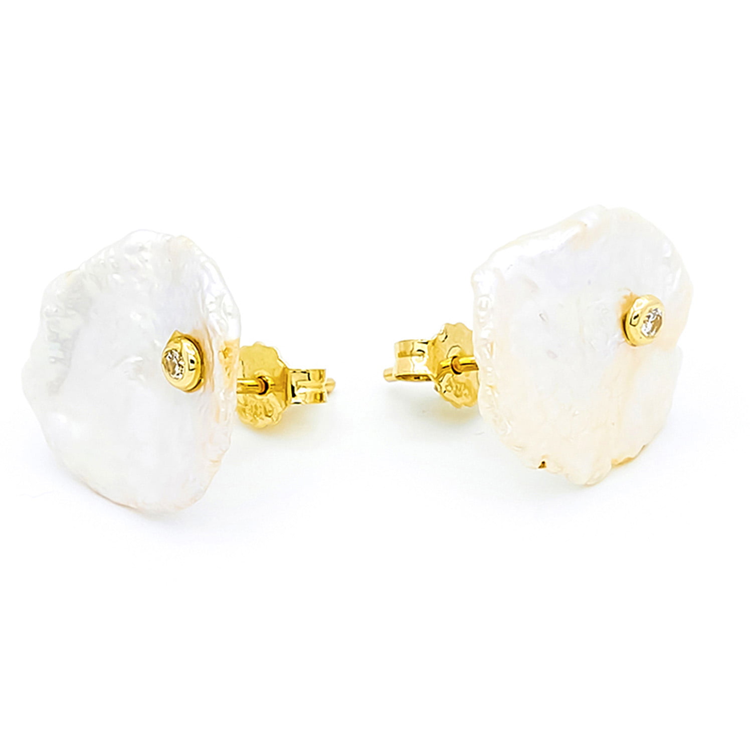 Cercei Baroque cu perla neregulata din aur galben de 14k