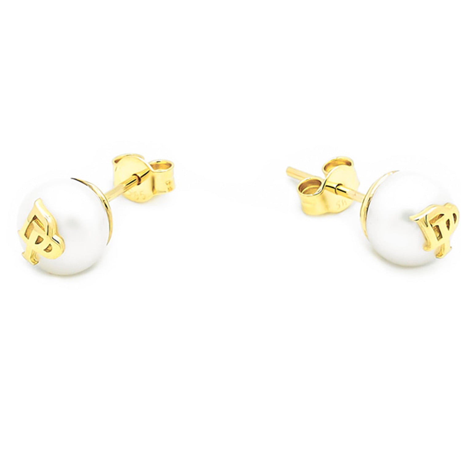 Cercei DP Monogram Maxi cu perla alba de cultura de 9.5 mm, din aur galben de 14k