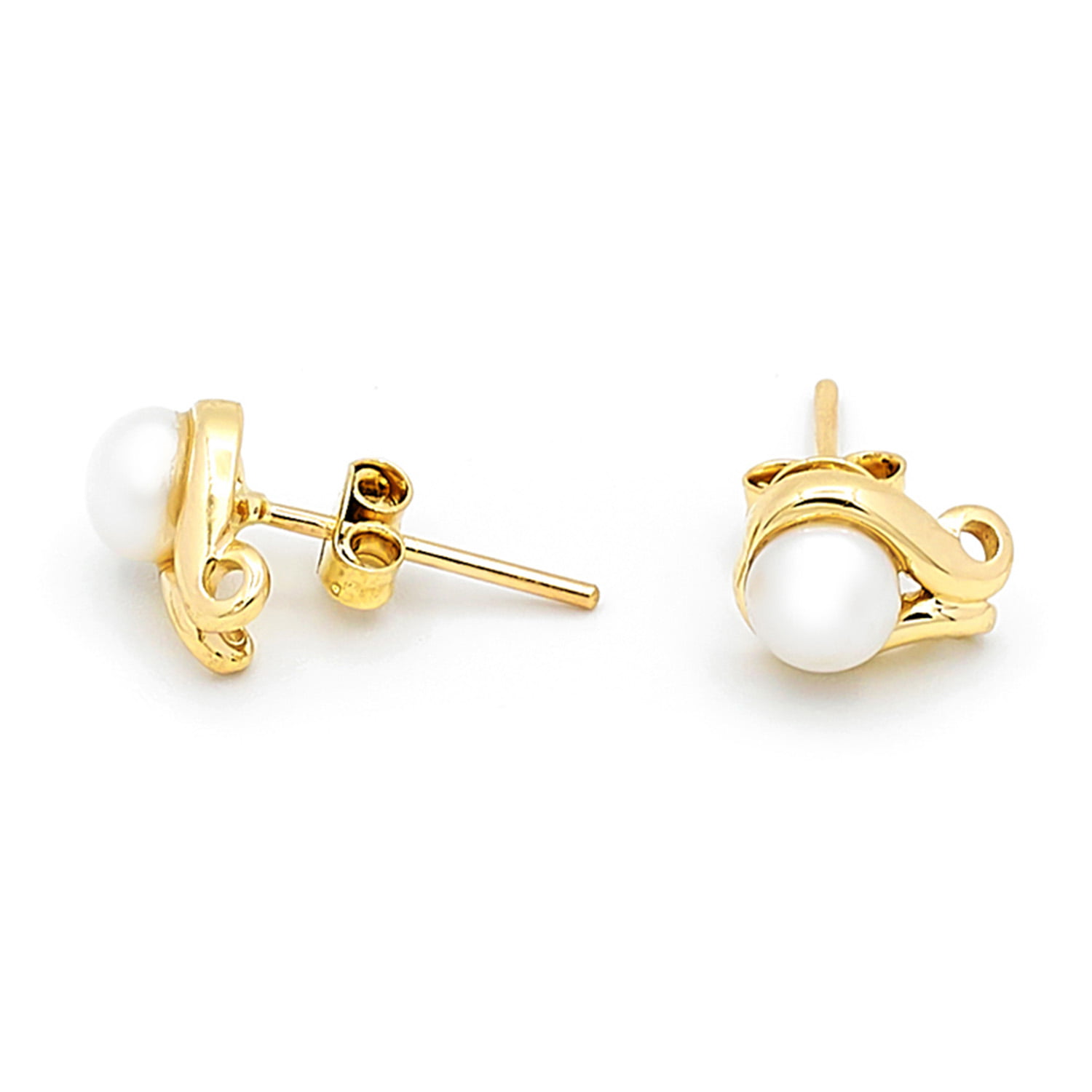 Cercei Debra cu perle albe de cultura de 5.5mm din aur galben de 14k
