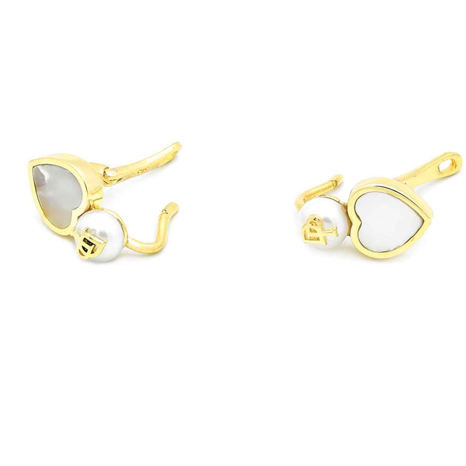 Cercei Divine Pearl cu o perla alba de cultura de 6mm din aur galben si inima din mother of pearl