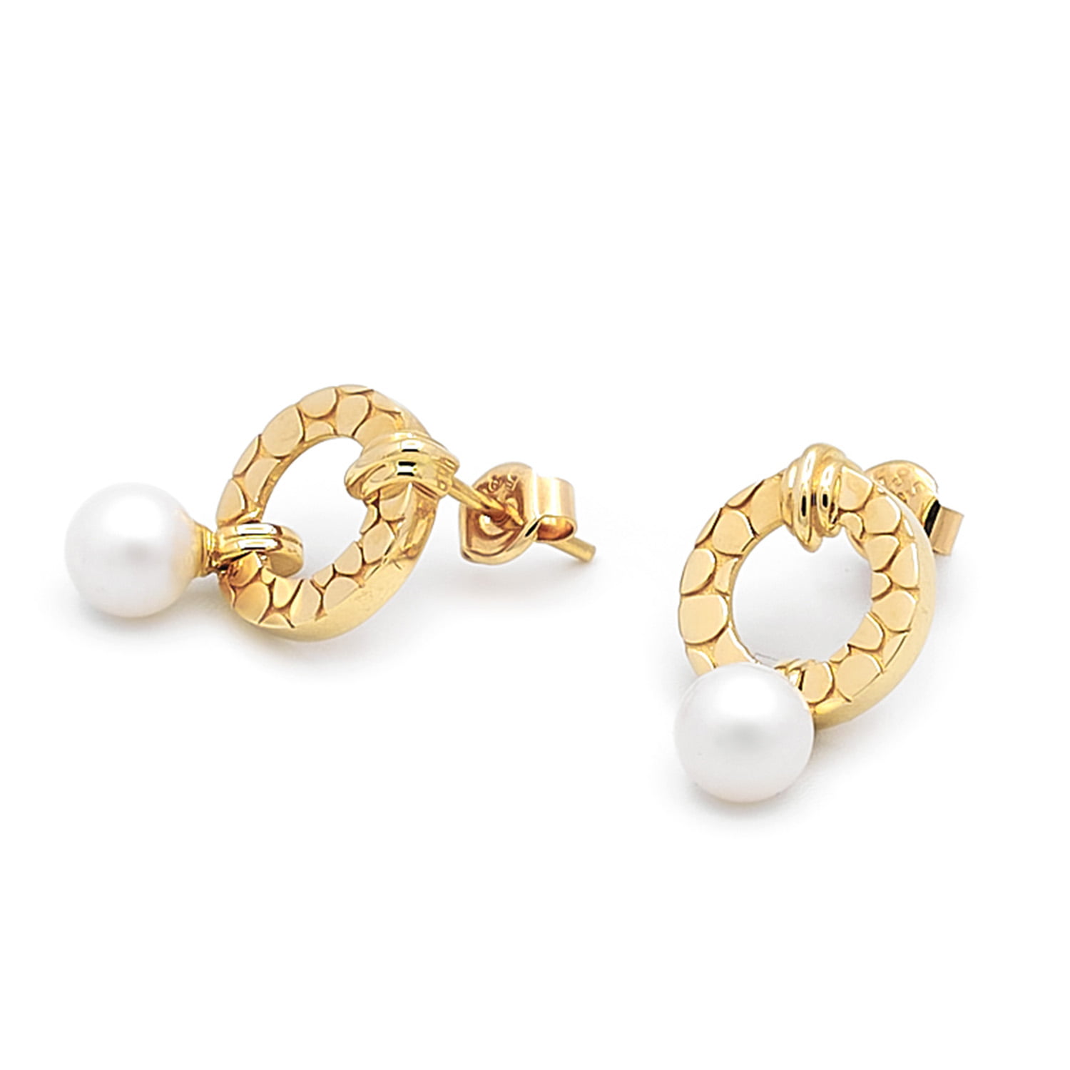 Cercei Hadria cu perle albe de cultura de 6mm din aur galben de 14k