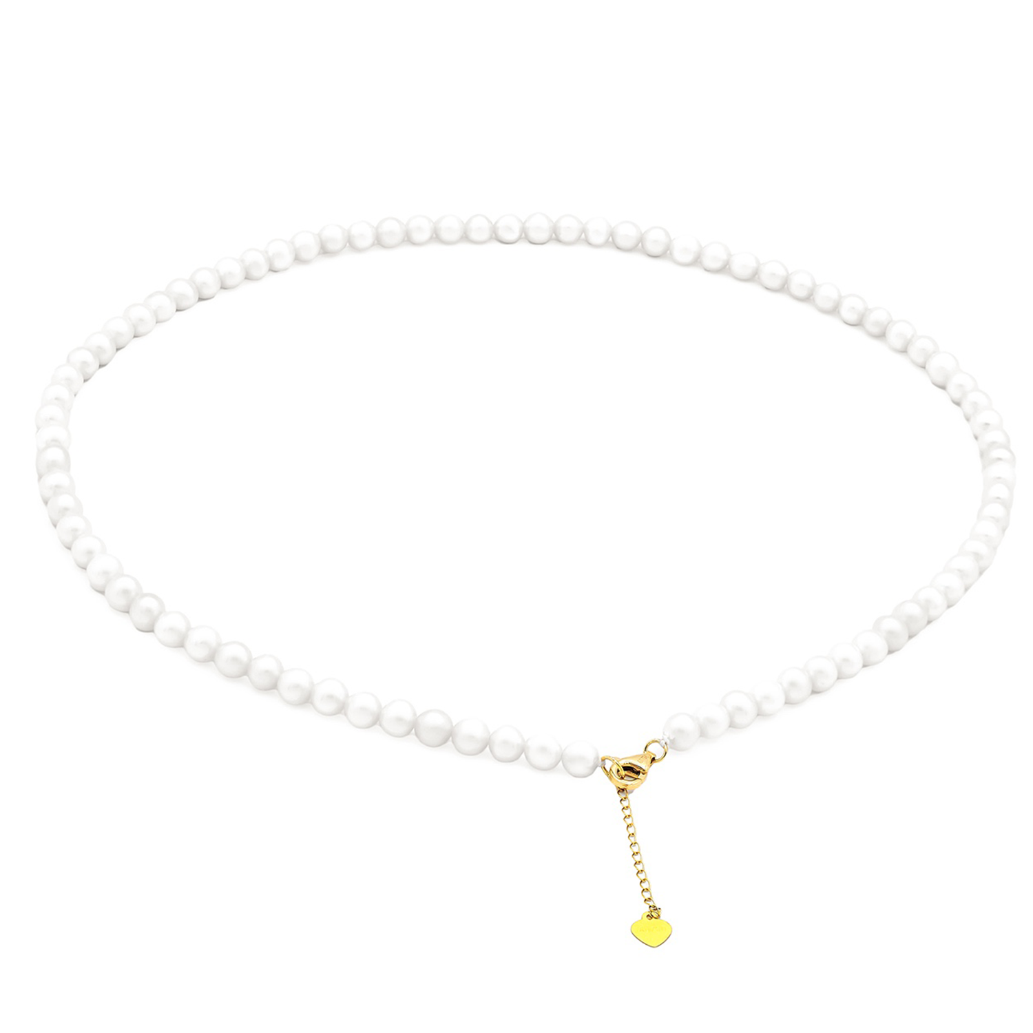 Colier Heart cu perle albe de cultura de 5mm cu inchizatoare din aur galben de 18k