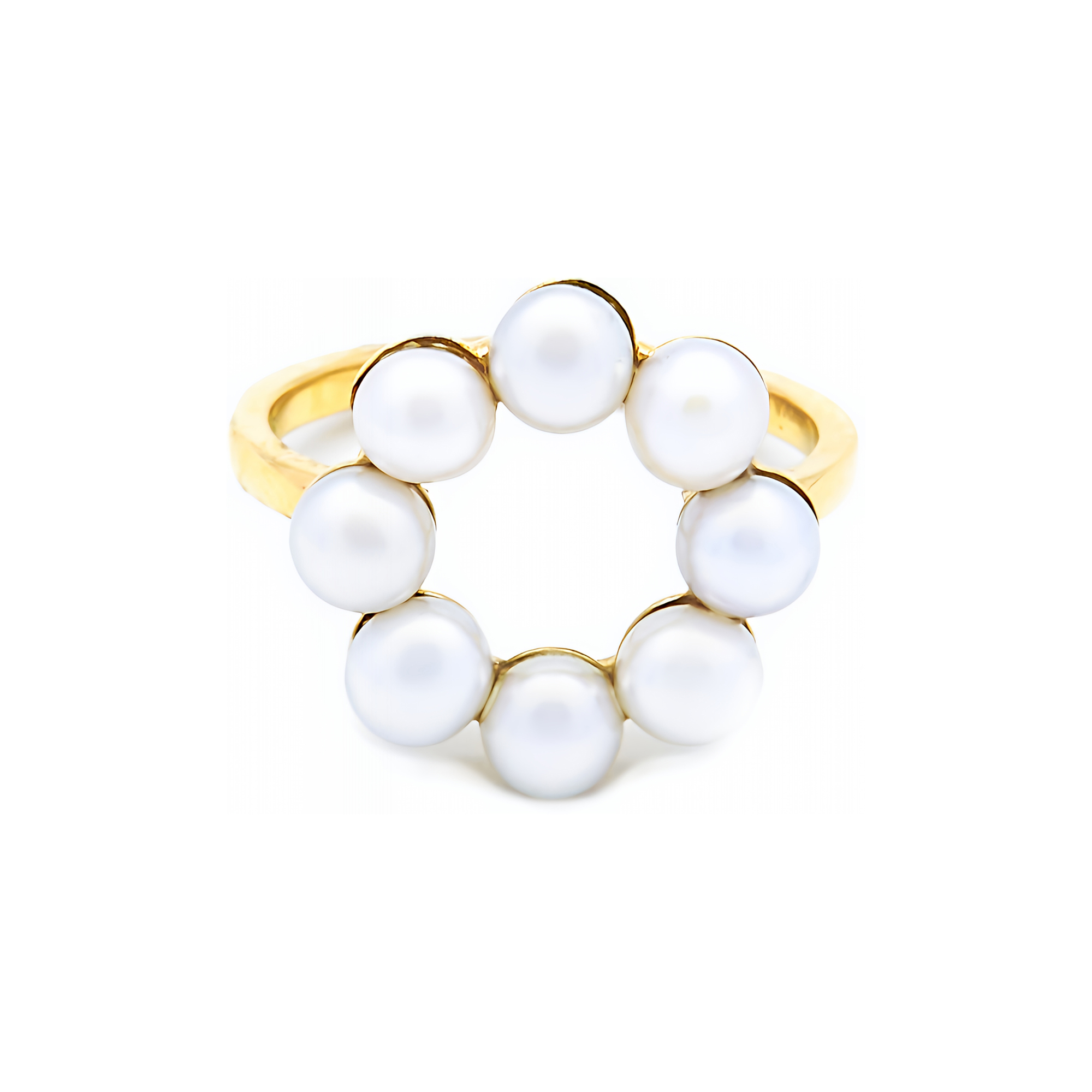 Inel Indigo perle albe de cultura de 4-5mm, din aur galben de 14k