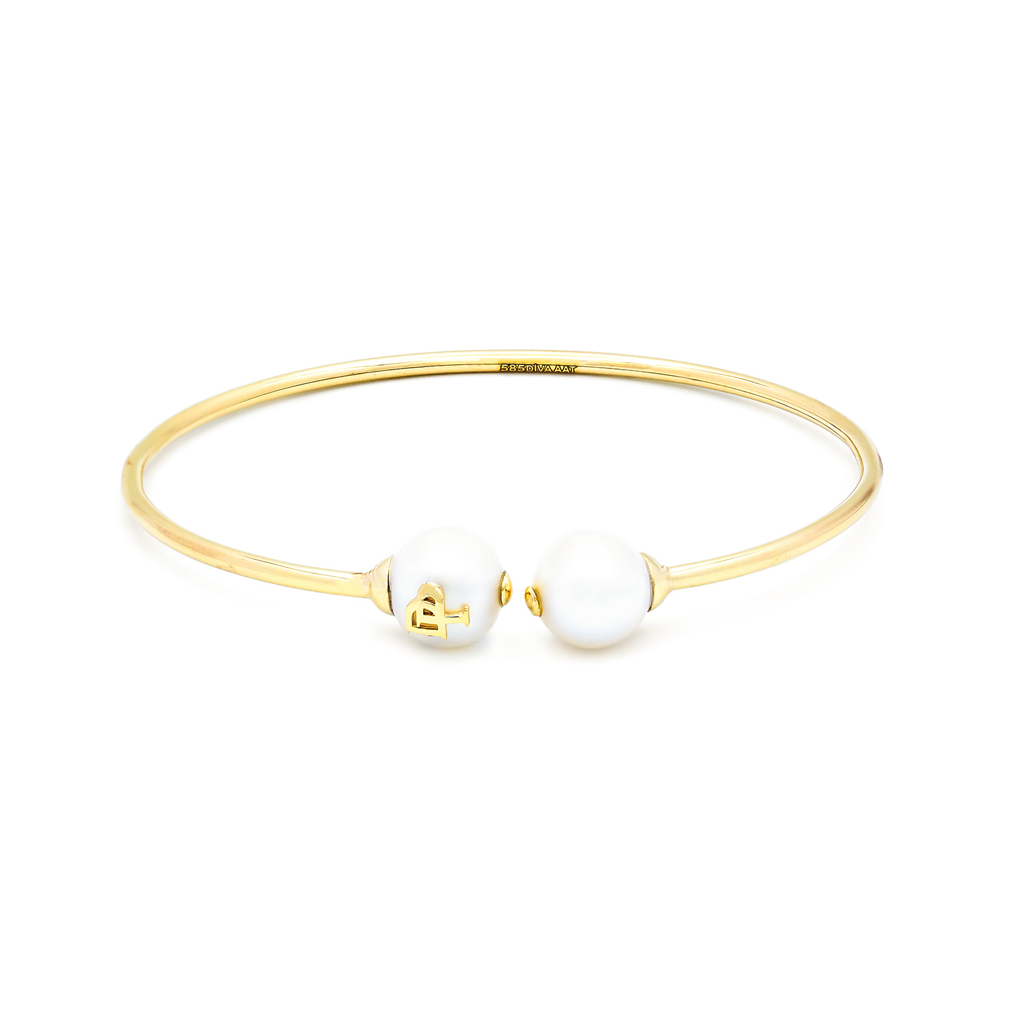 Bratara fixa Kyra White DP cu doua perle albe de cultura de 11mm din aur galben de 14k