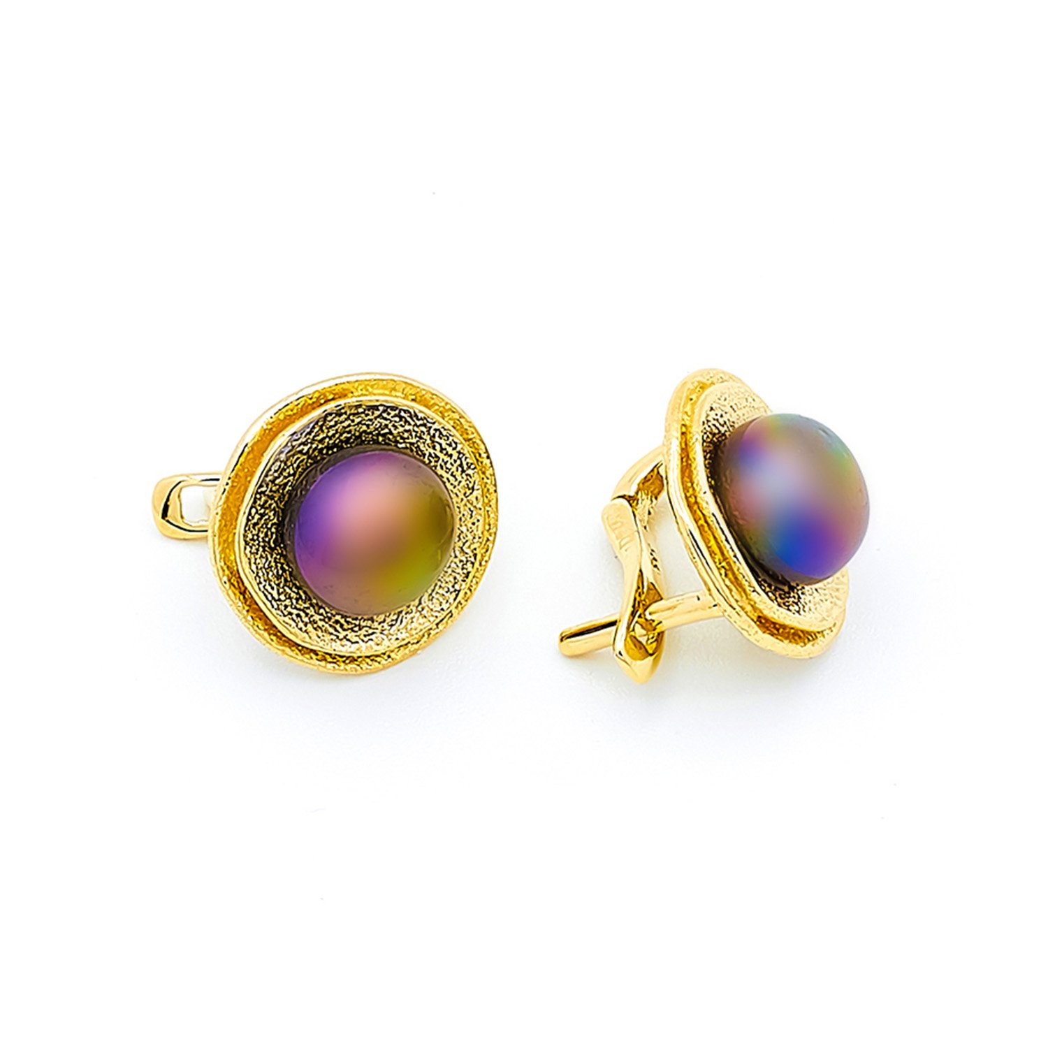 Cercei Luna cu perle negre de cultura de 8mm din aur galben de 14k