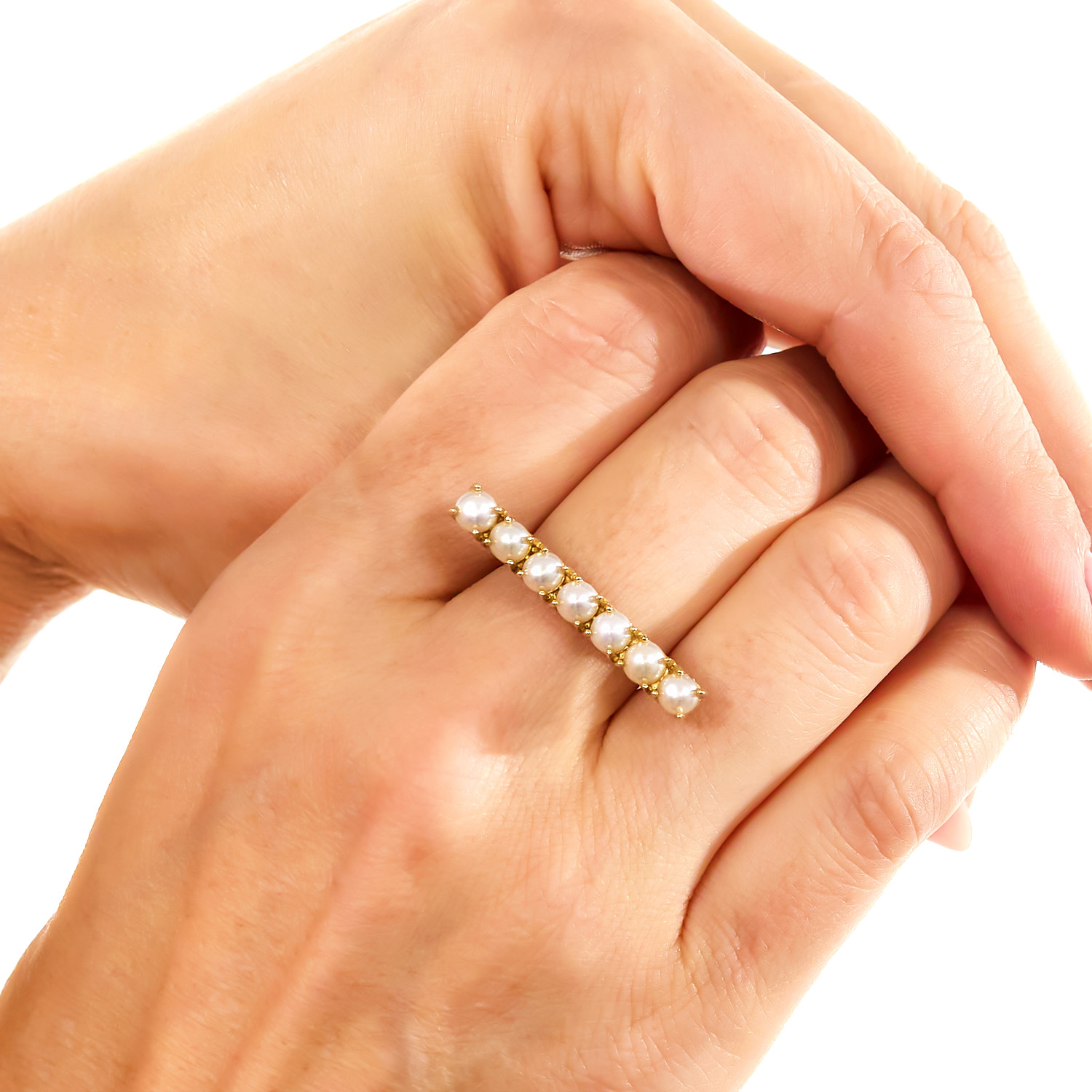 Inel Abriela cu perle albe de cultura de 6mm, din aur alb de 14k - imagine 3