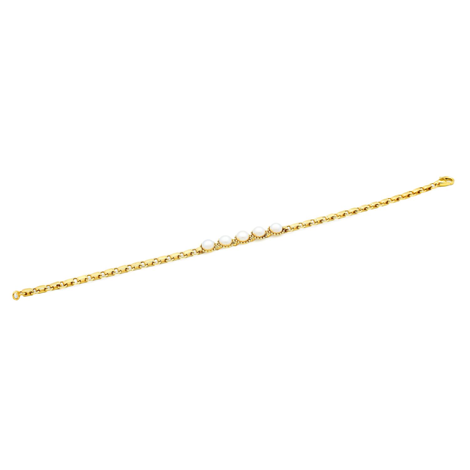 Bratara Karla cu perle albe de cultura de 5mm din aur galben de 14k