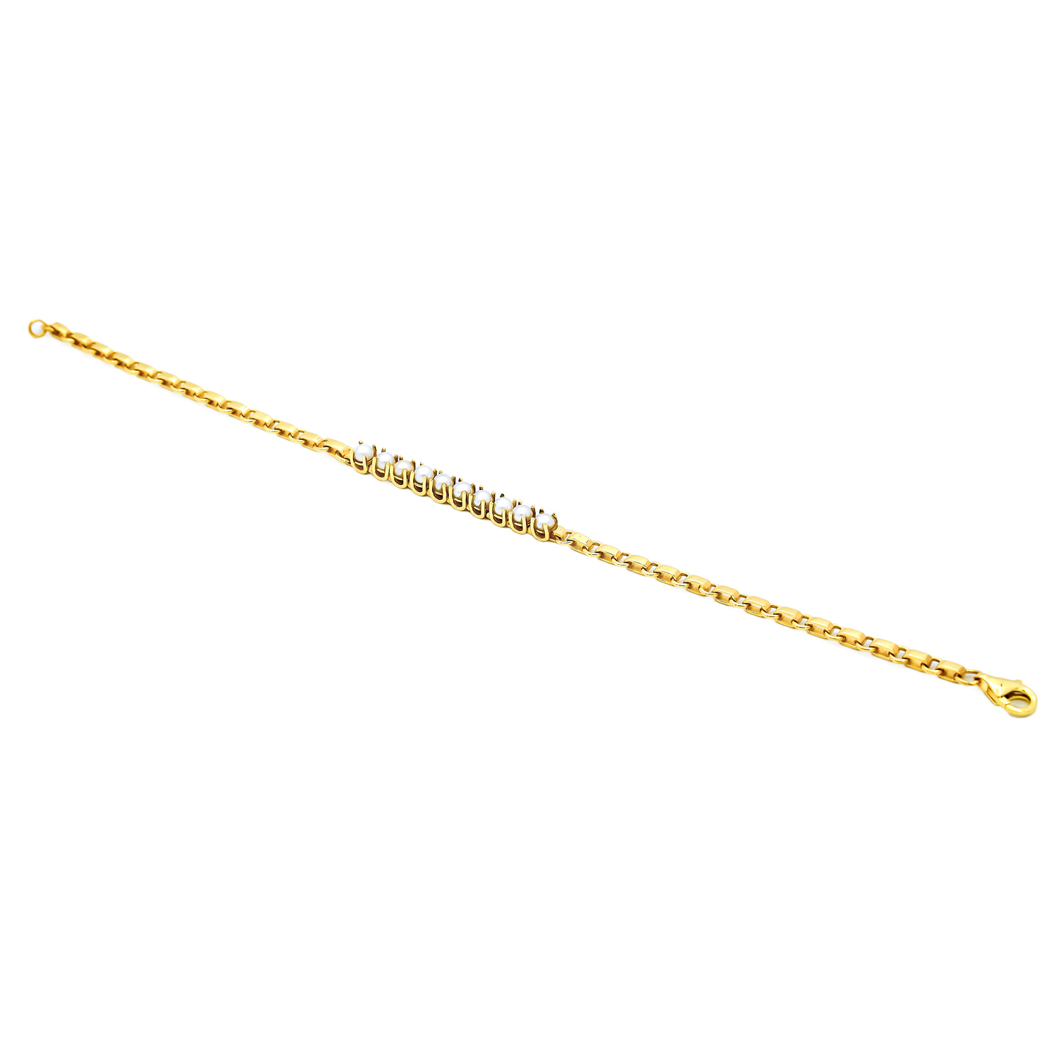 Bratara Half Tennis cu perle albe de cultura de 3mm din aur galben de 14k