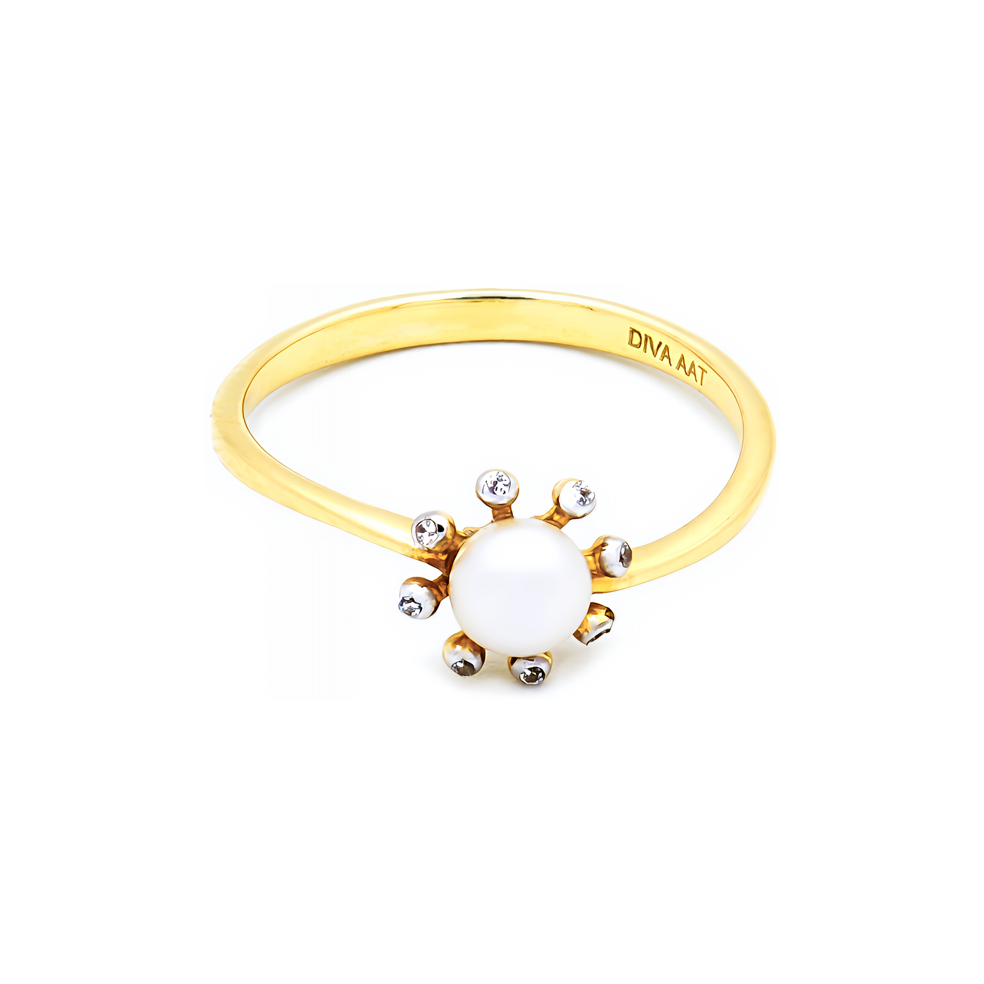 Inel Amena cu perla alba de cultura de 4-4.5mm, din aur galben de 14k