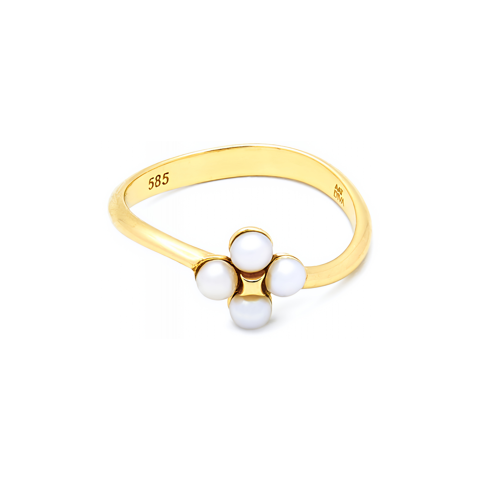 Inel Angelina cu perle albe de cultura 3mm, aur galben de 14k