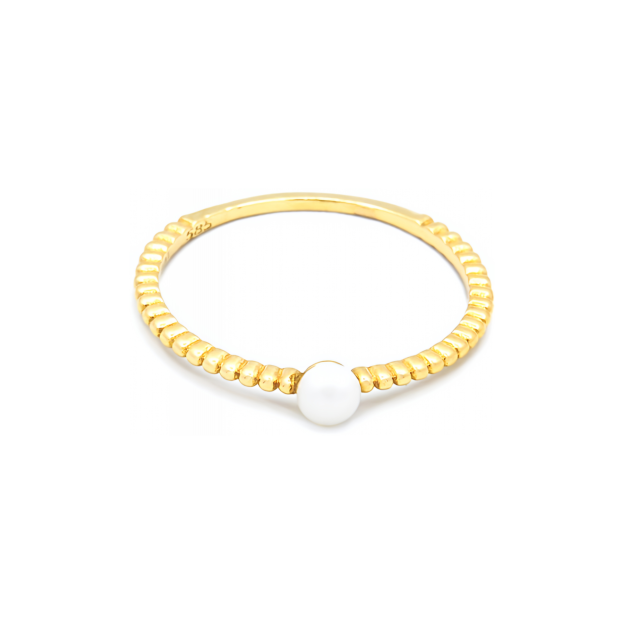 Inel Love cu perla alba de cultura de 2mm, din aur galben de 14k