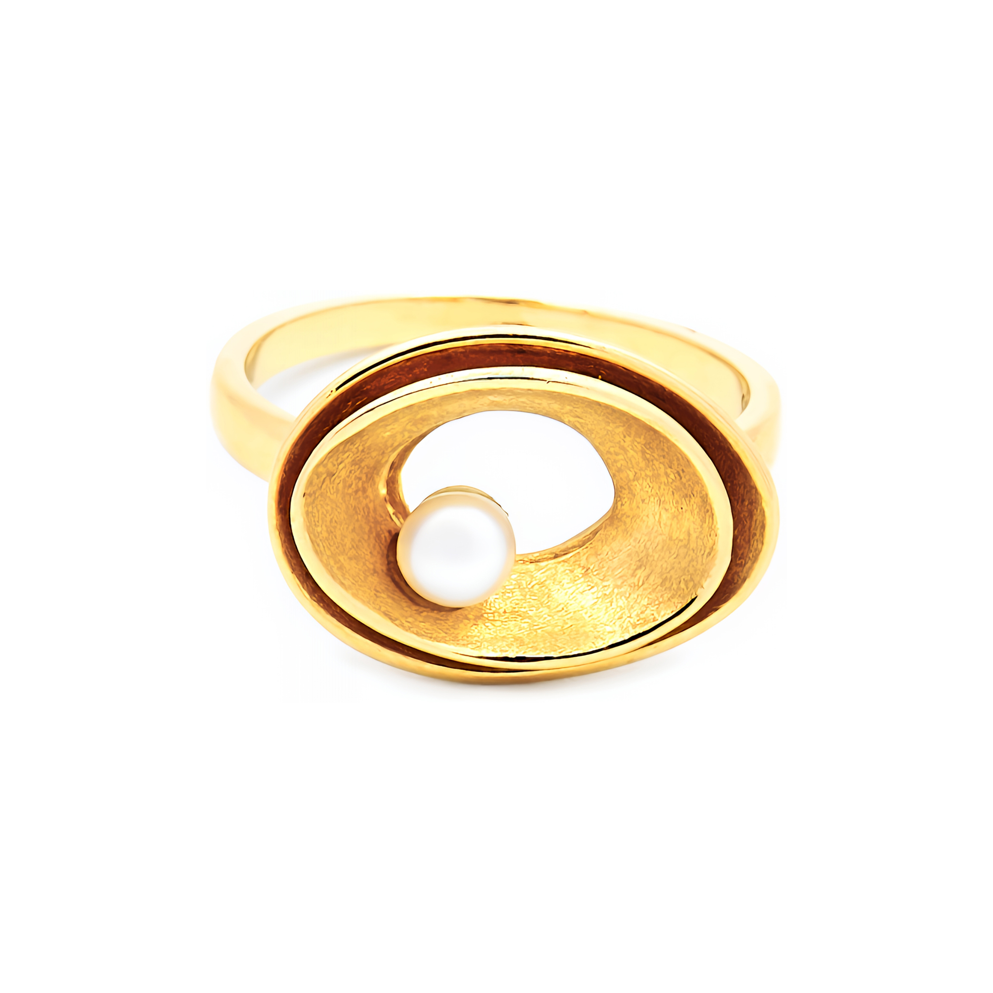 Inel Olivia cu perla alba de cultura de 4.5mm, din aur galben de 14k