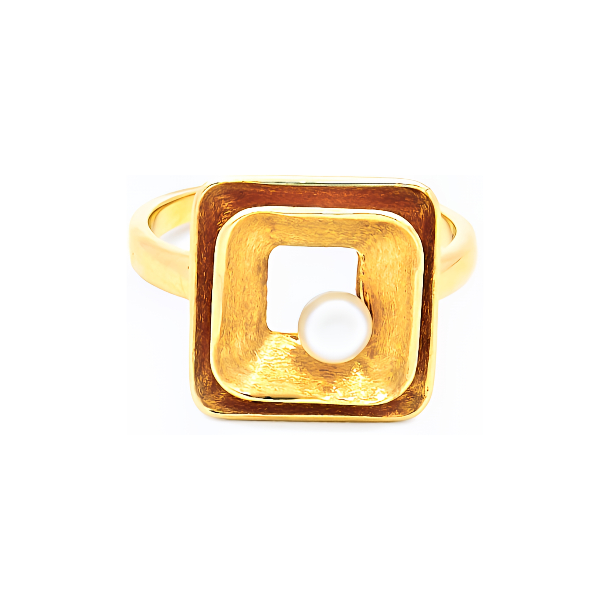 Inel Amber cu perla alba de cultura de 4.5mm, din aur galben de 14k