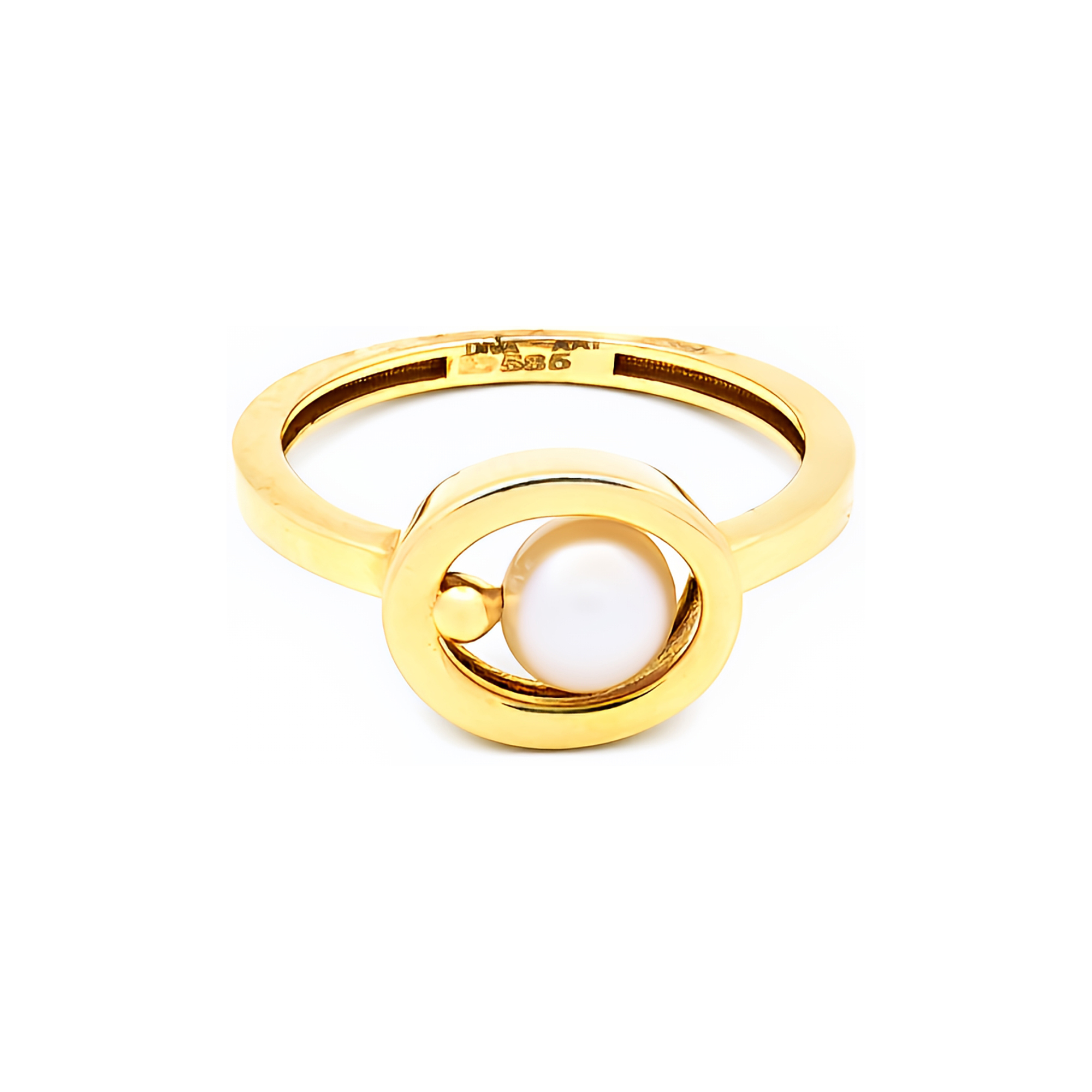 Inel Leila cu perla alba de cultura de 6mm, din aur galben de 14k