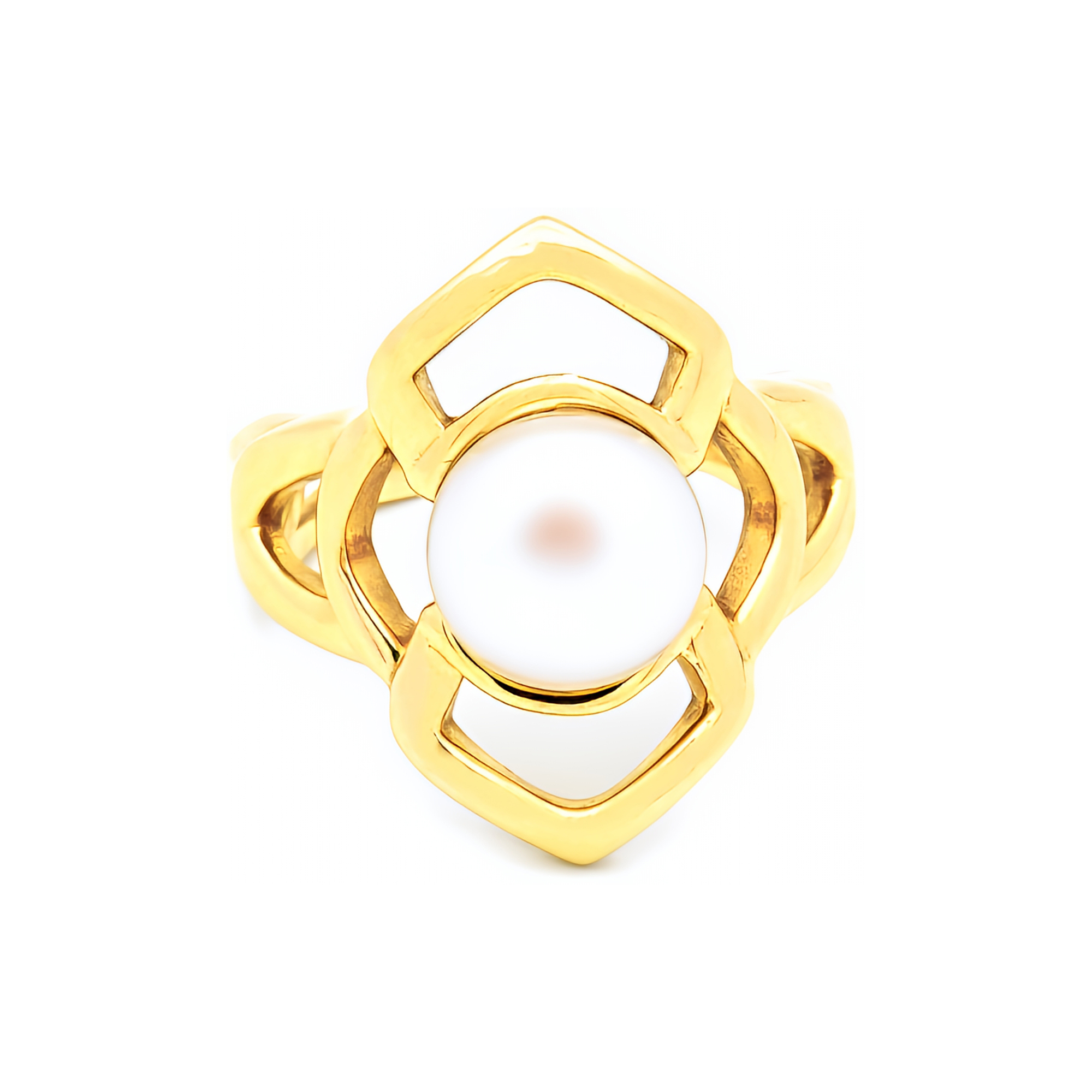Inel Cleopatra cu perla alba de cultura de 8mm, din aur galben de 14k