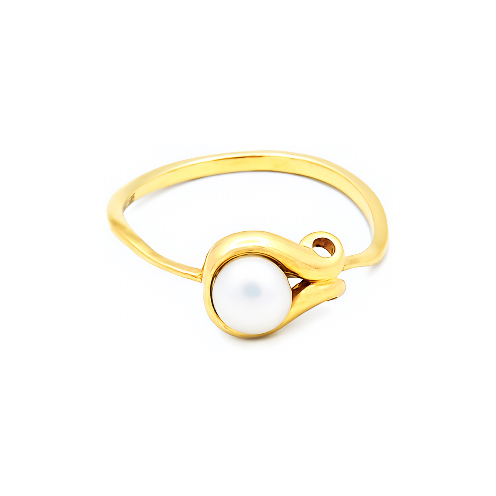 Inel Debra cu perla alba de cultura de 7mm, din aur galben de 14k