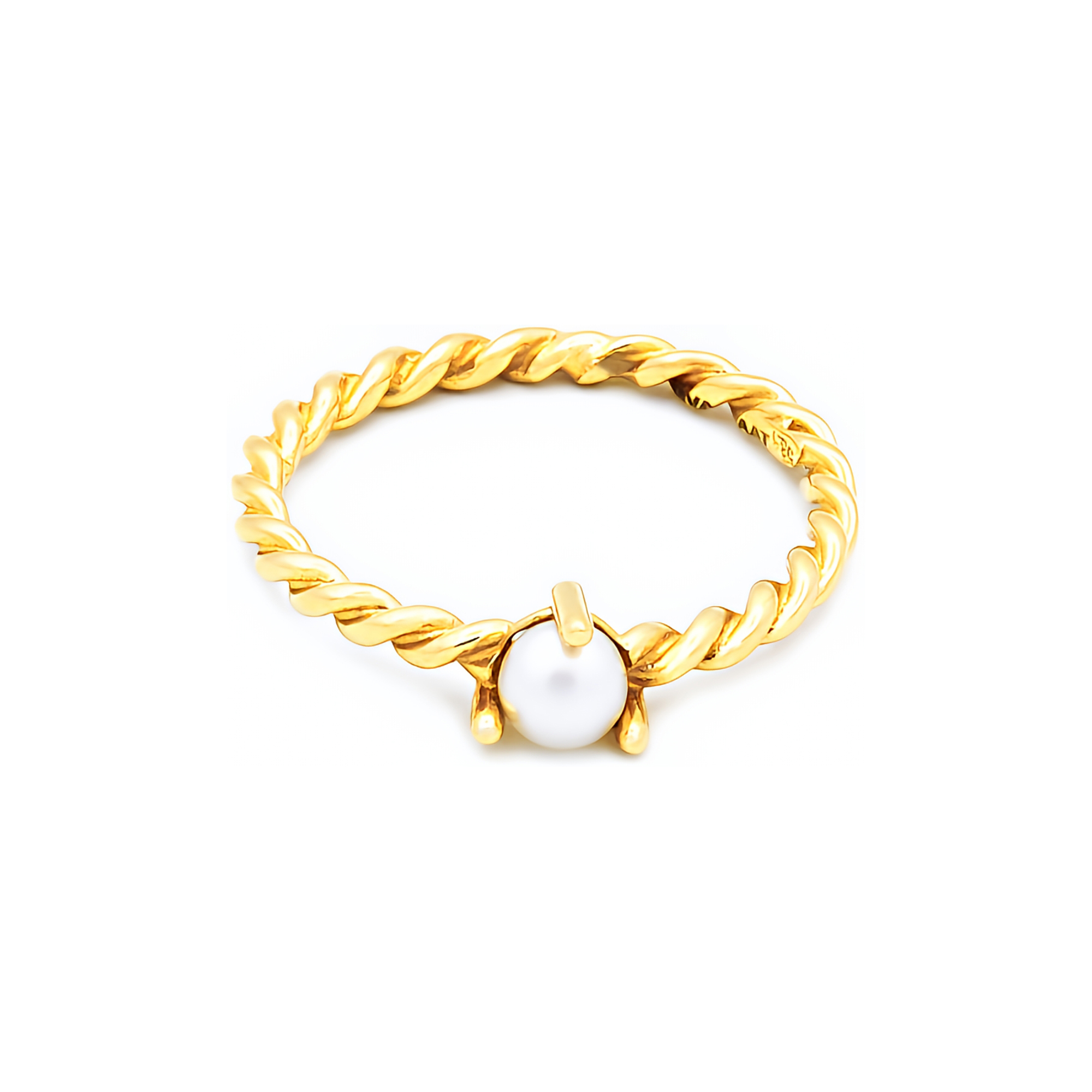 Inel Ania cu perla alba de cultura de 3mm, din aur galben de 14k