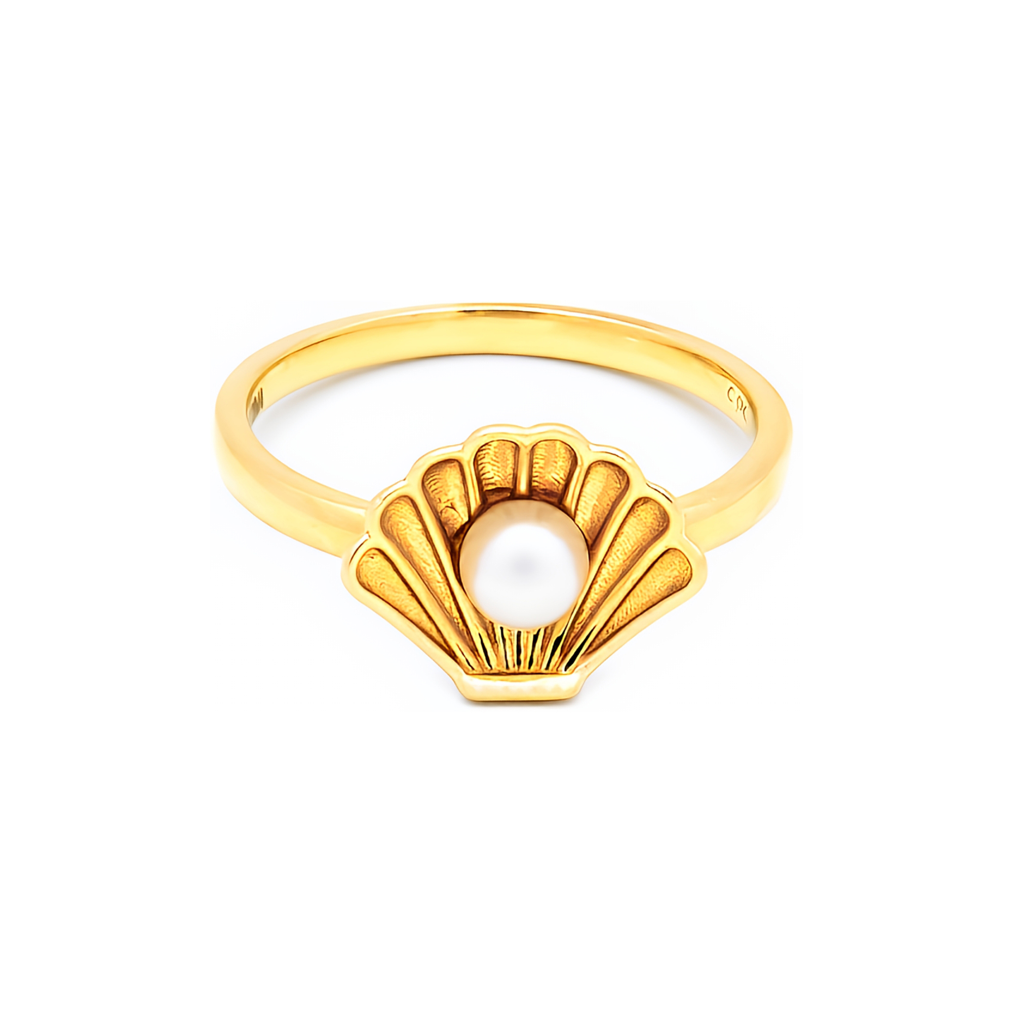 Inel Anaya cu perla alba de cultura de 4mm, din aur galben de 14k