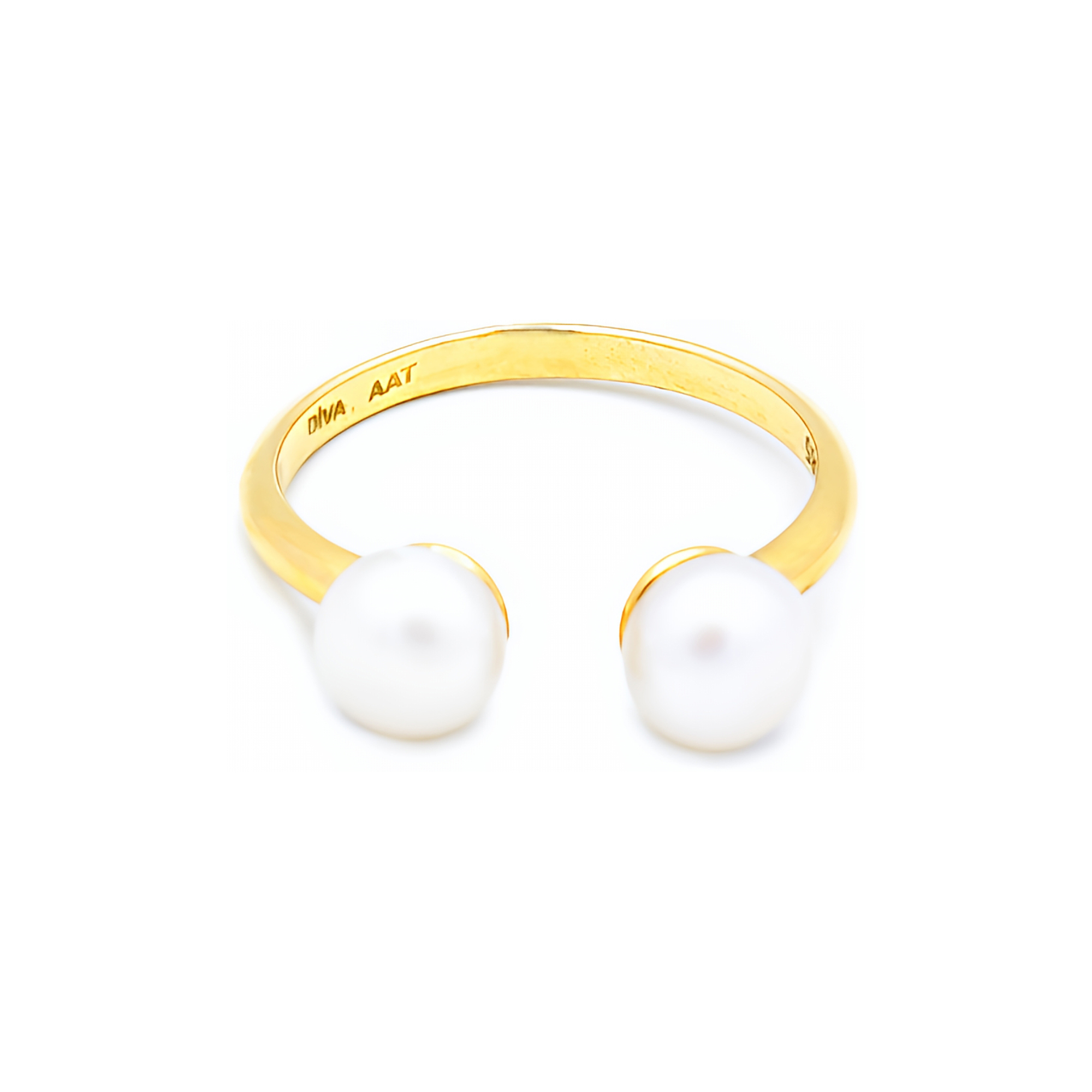 Inel Twins cu doua perle albe de cultura de 4mm, din aur galben de 14k