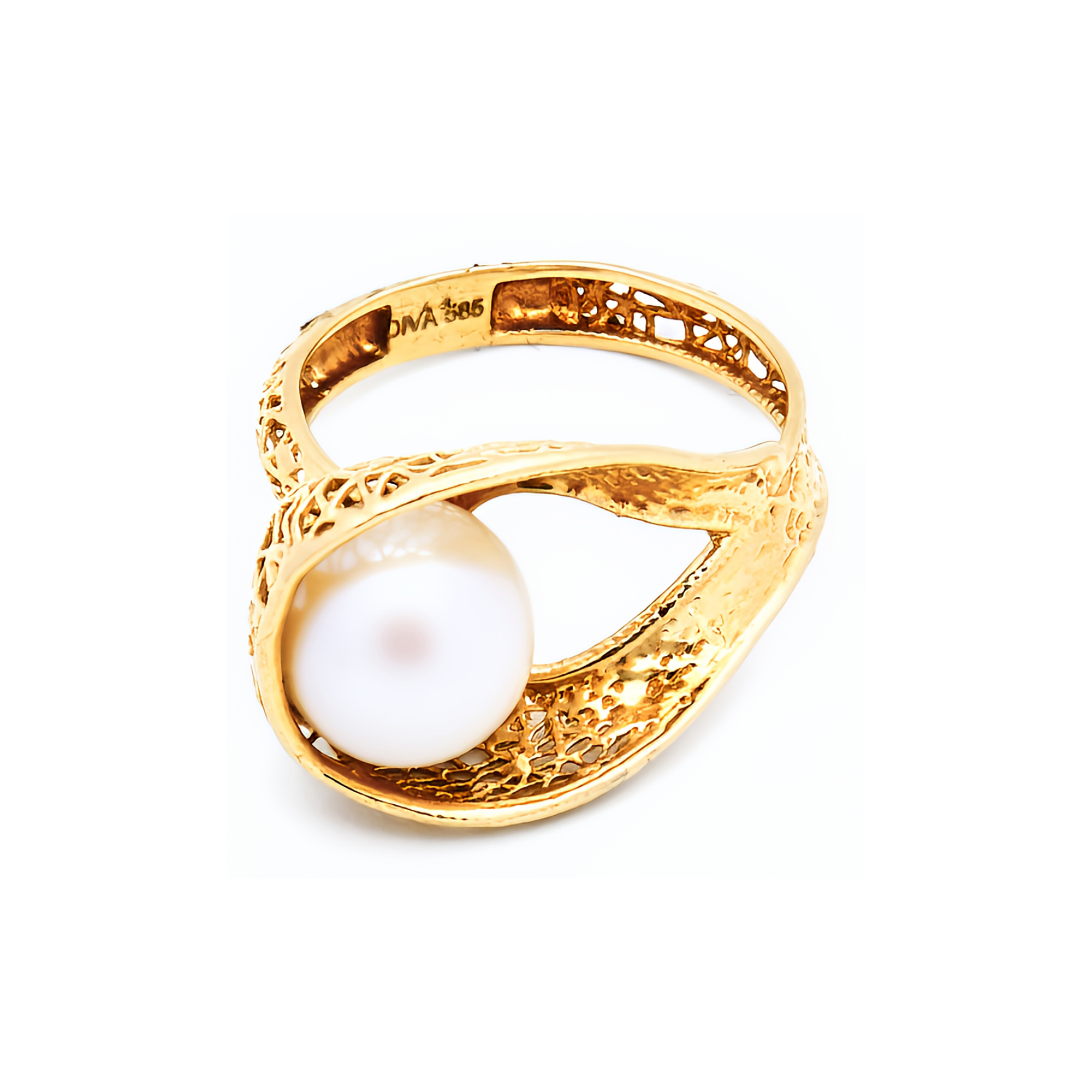 Inel Olimpia cu perla alba de cultura de 9-9.5mm, din aur galben de 14k