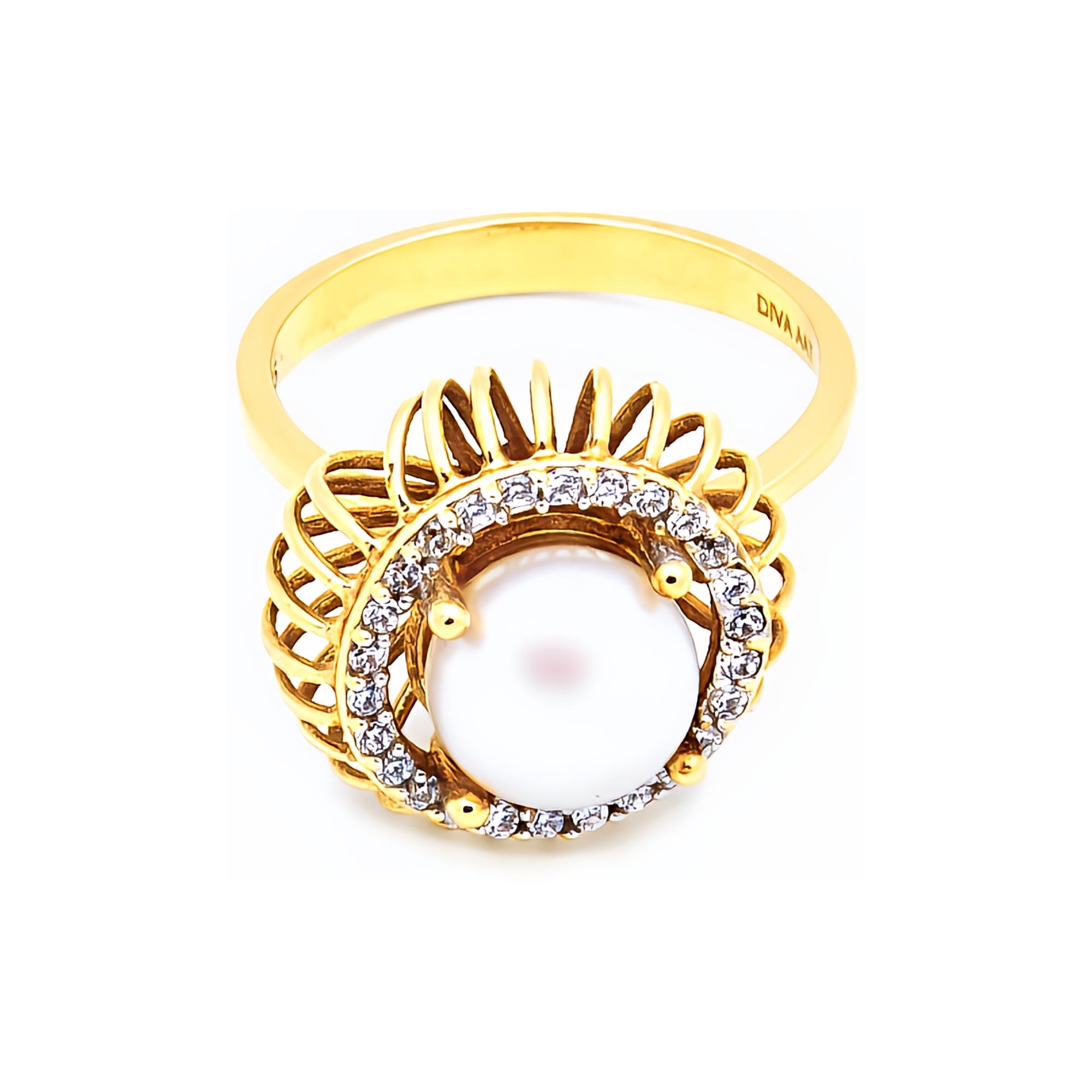 Inel Adonia cu perla alba de cultura de 11mm, din aur galben de 14k