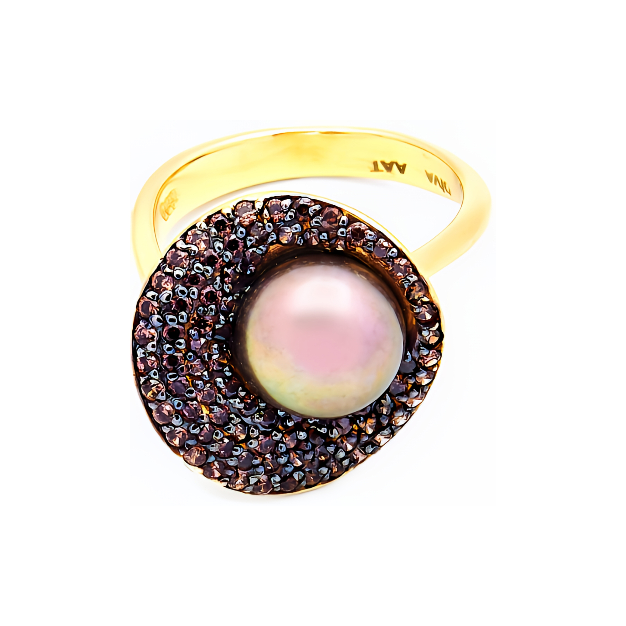 Inel Venus cu perla neagra de cultura de 8-8.5mm, din aur galben de 14k