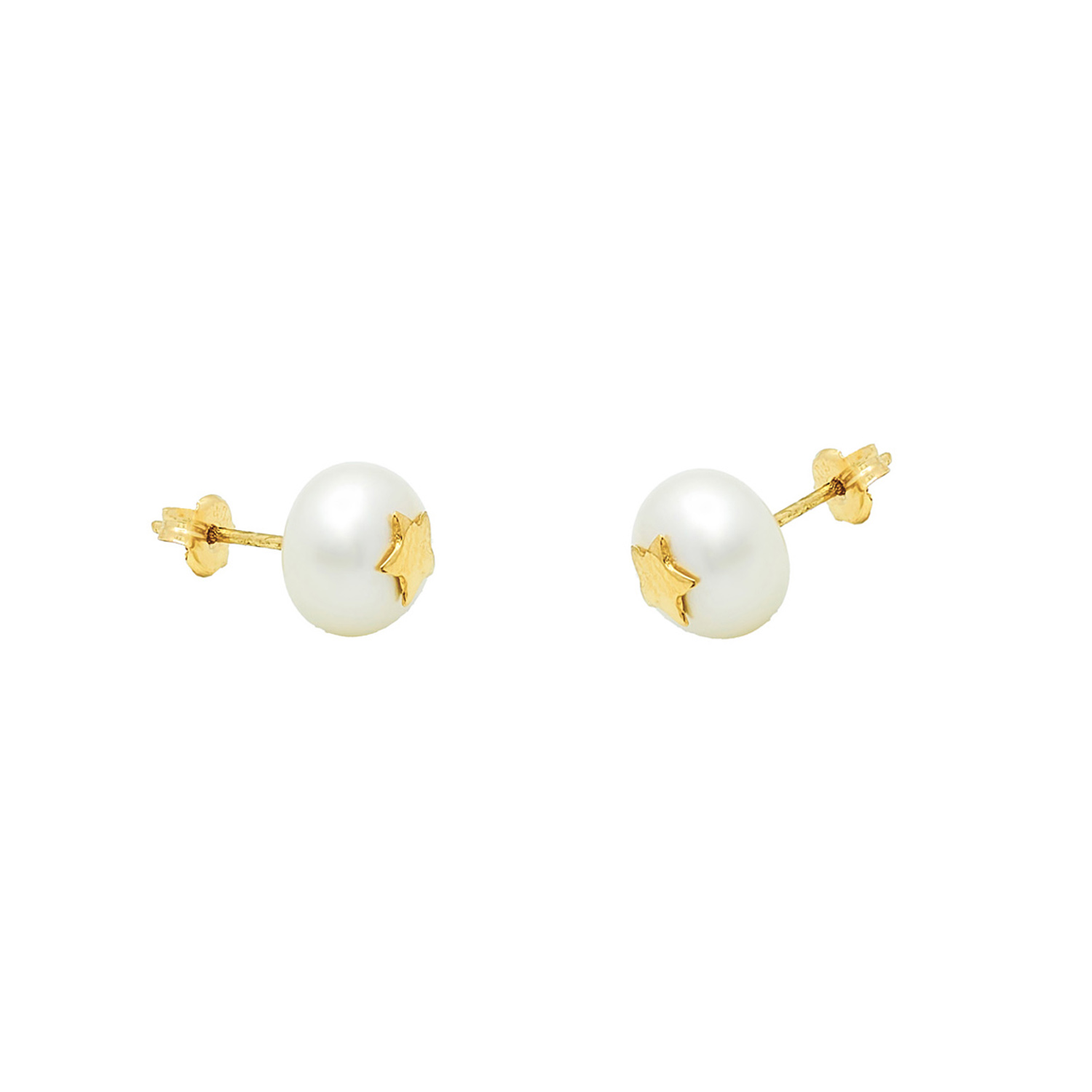 Cercei Full Star cu perle albe de cultura de 8mm din aur galben de 14k
