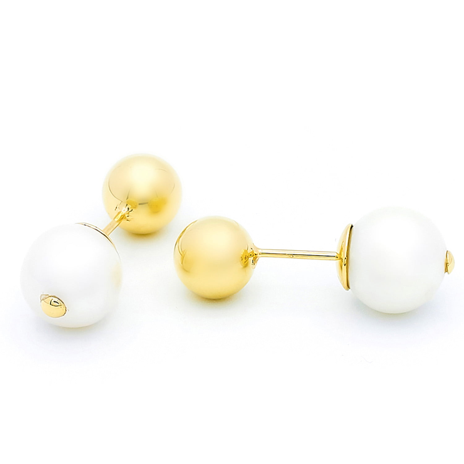 Cercei Malini cu perle albe de cultura de 11mm din aur galben de 14k