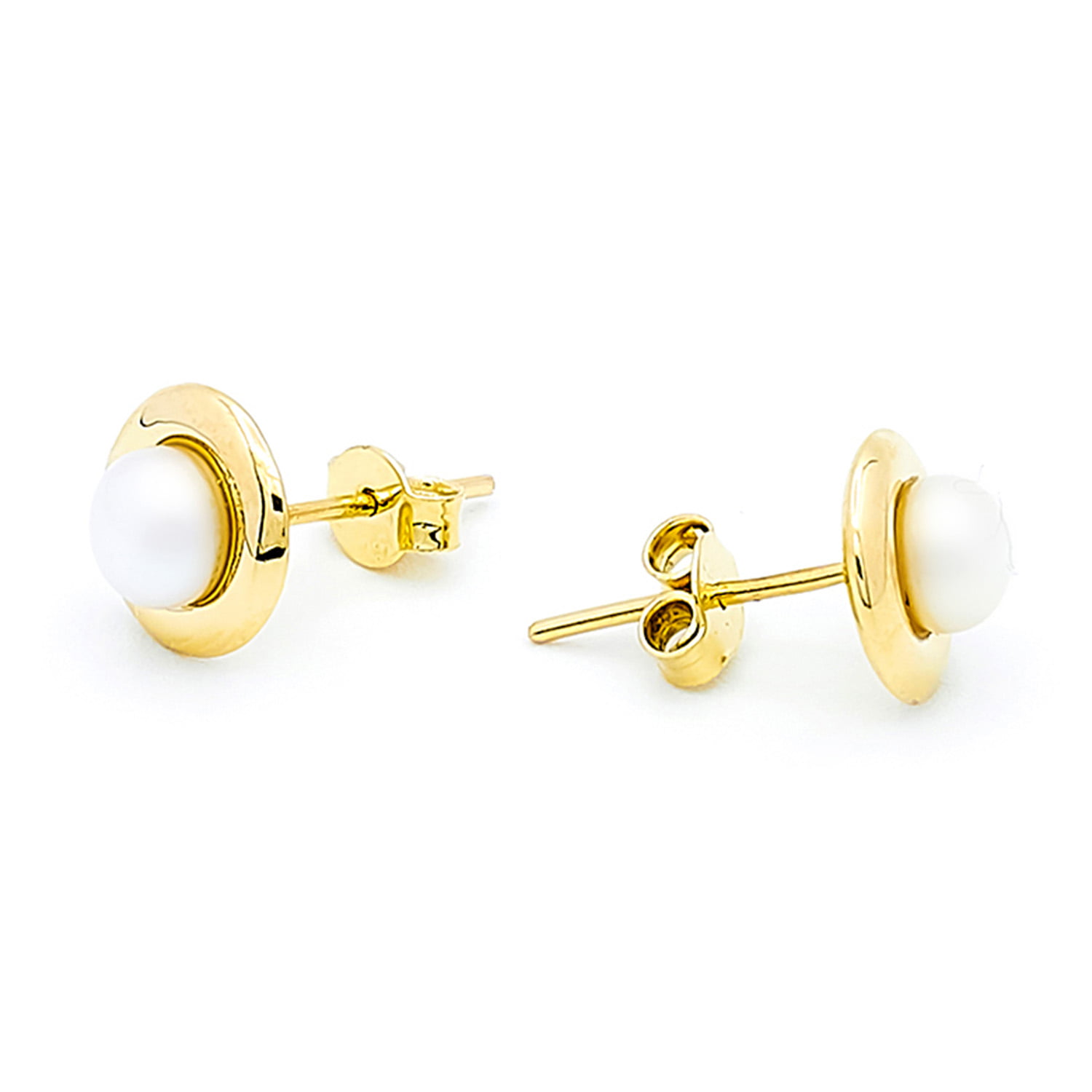 Cercei Novia cu perle albe de cultura de 5.5mm din aur galben de 14k