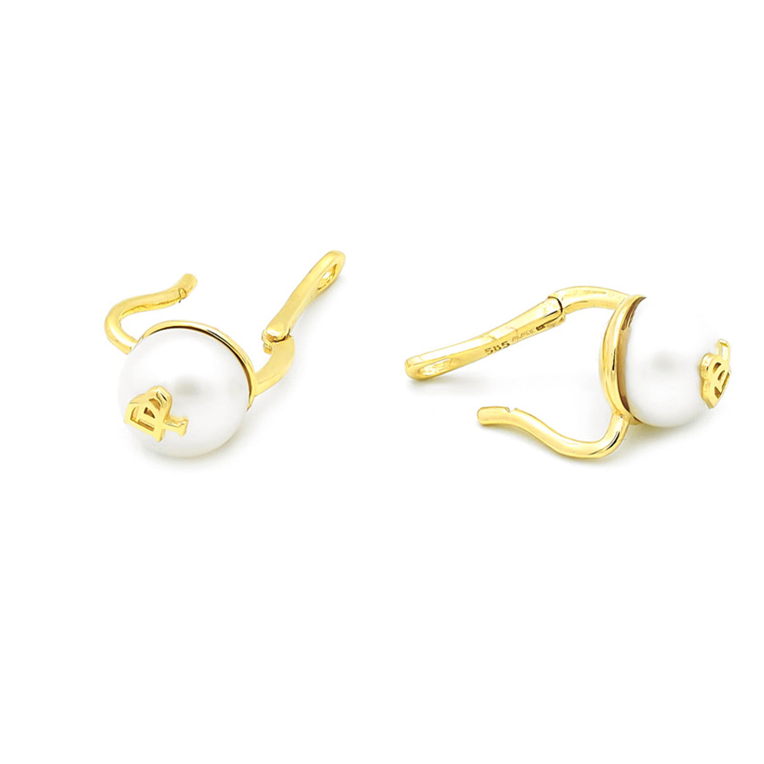 Cercei Signature cu o perla alba de cultura de 9mm, din aur galben de 14k