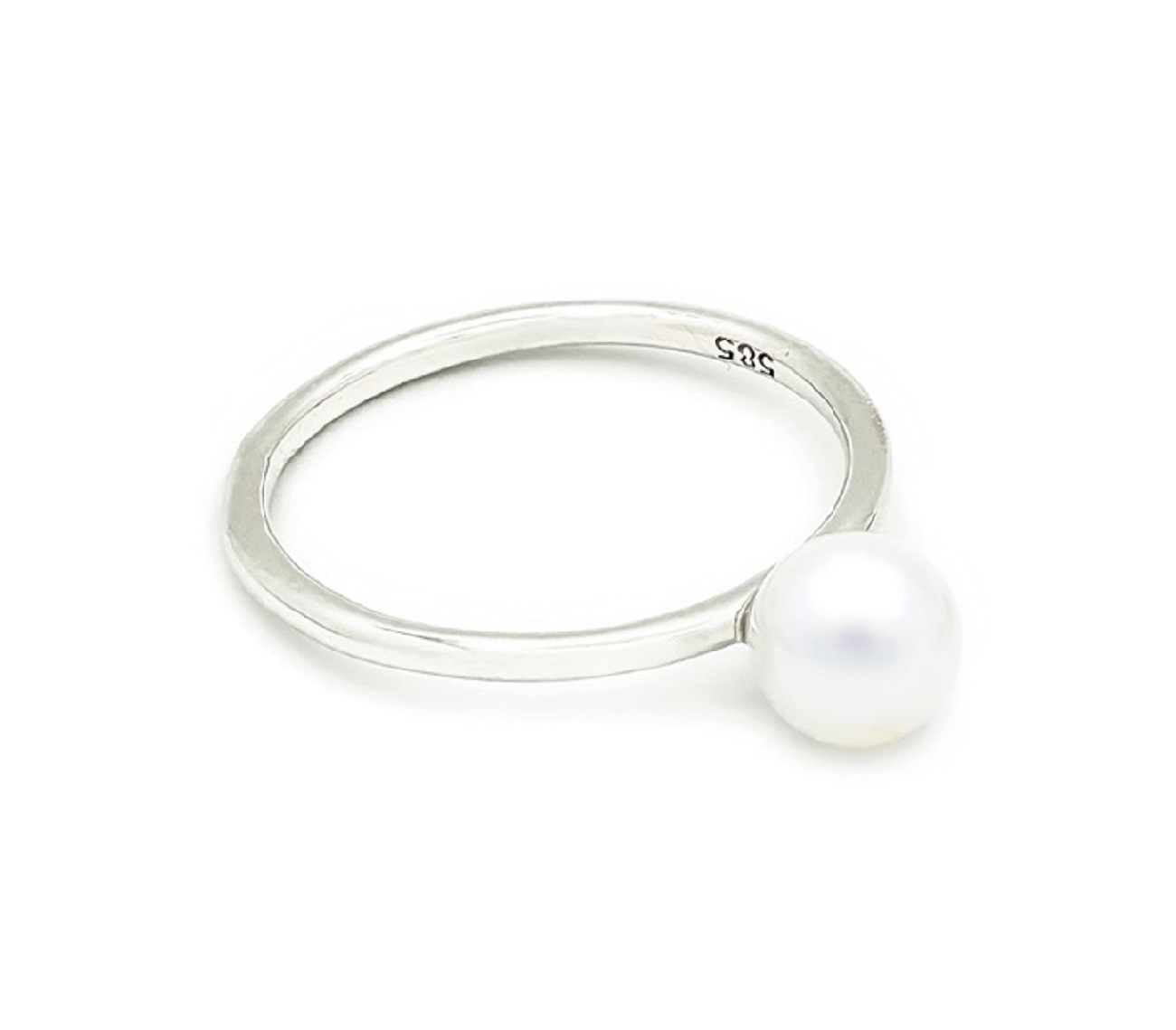 Inel Thalia cu perla de cultura 4 mm, din aur alb de 14k