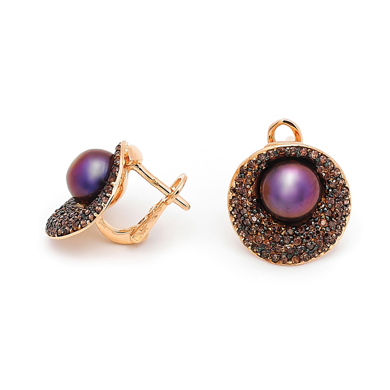 Cercei Venus cu perle negre de cultura de 8-8.5mm din aur galben de 14k