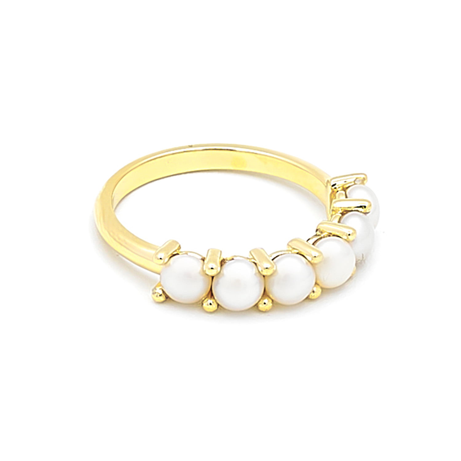 Inel Zenia Mini cu perle albe de cultura de 3mm, din aur galben de 14k