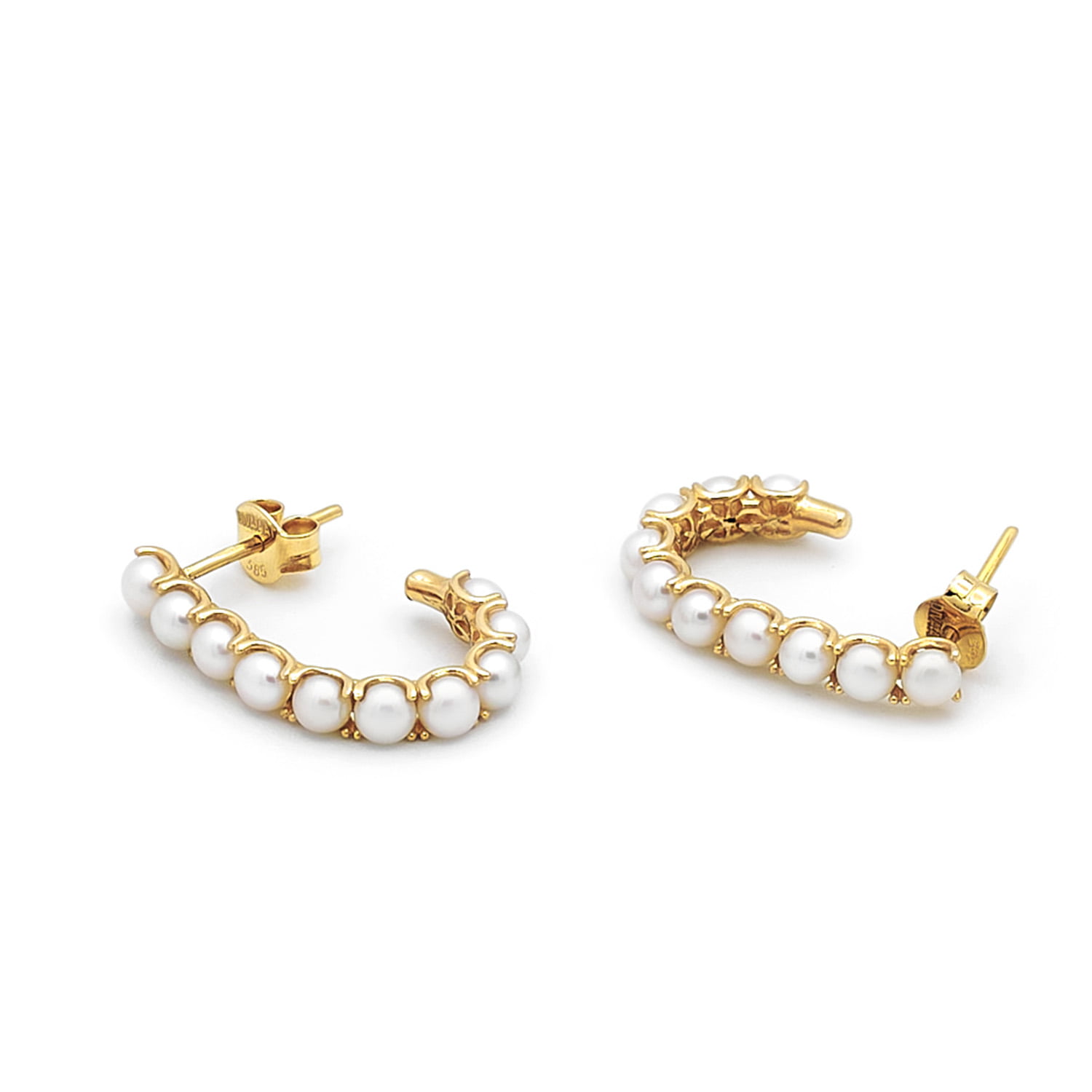 Cercei Abriela cu perle albe de cultura de 3-4mm din aur galben de 14k