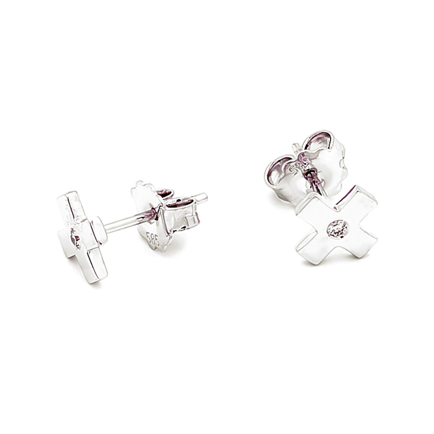 Cercei Ami cu diamant de 0.05CT, aur alb de 14k