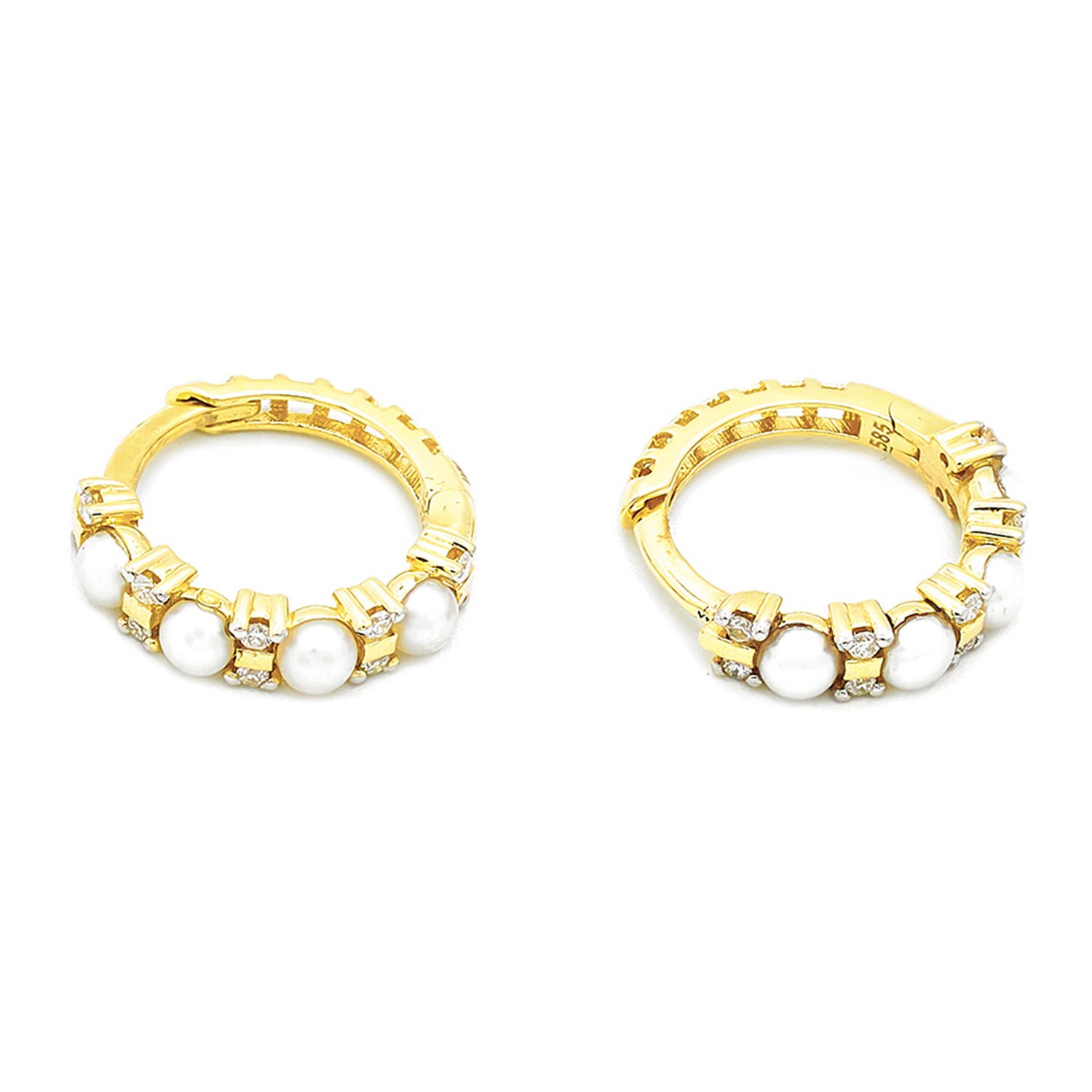 Cercei Amour cu perle de cultura de 3mm si diamante de 0.16CT, aur galben 14k,