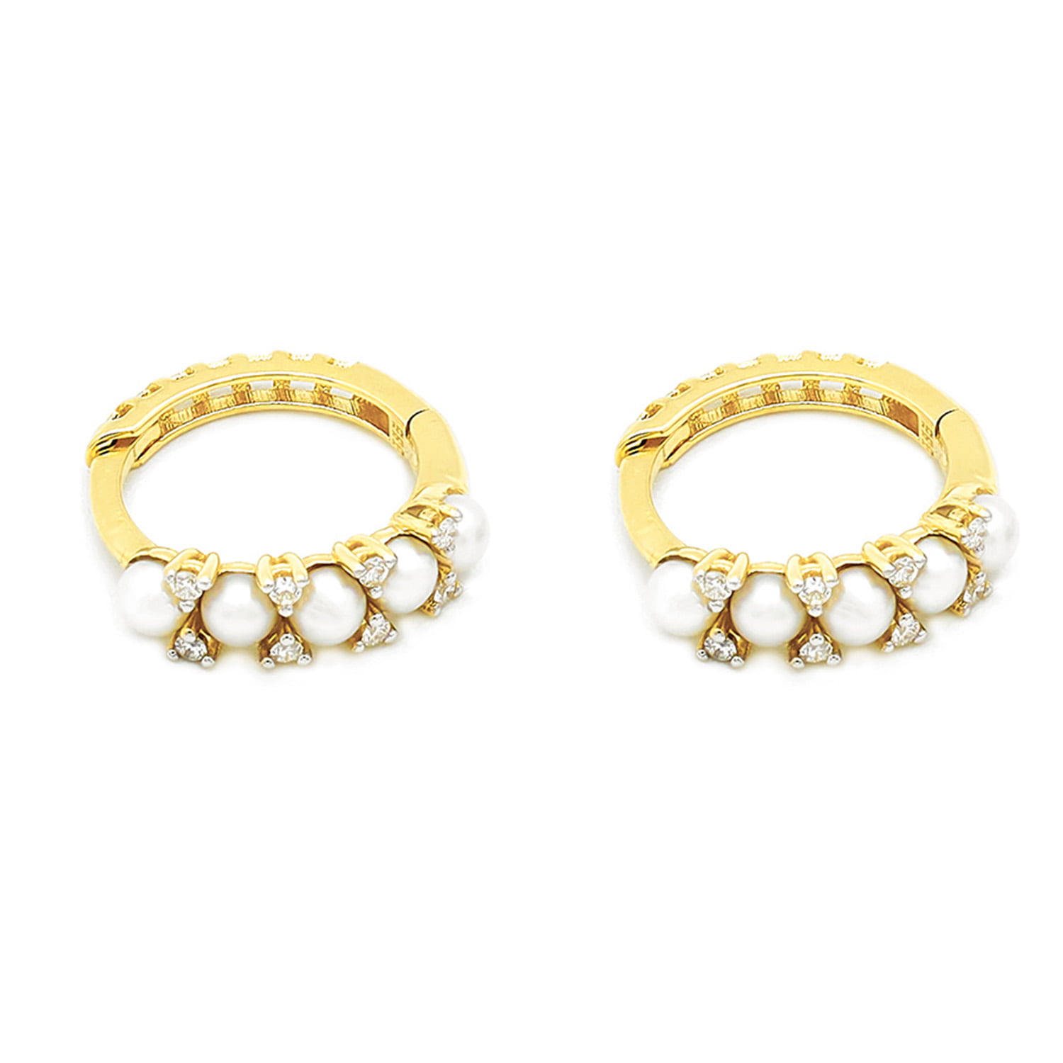 Cercei Amour cu perle de cultura de 3mm si diamante de 0.20CT, aur galben 14k