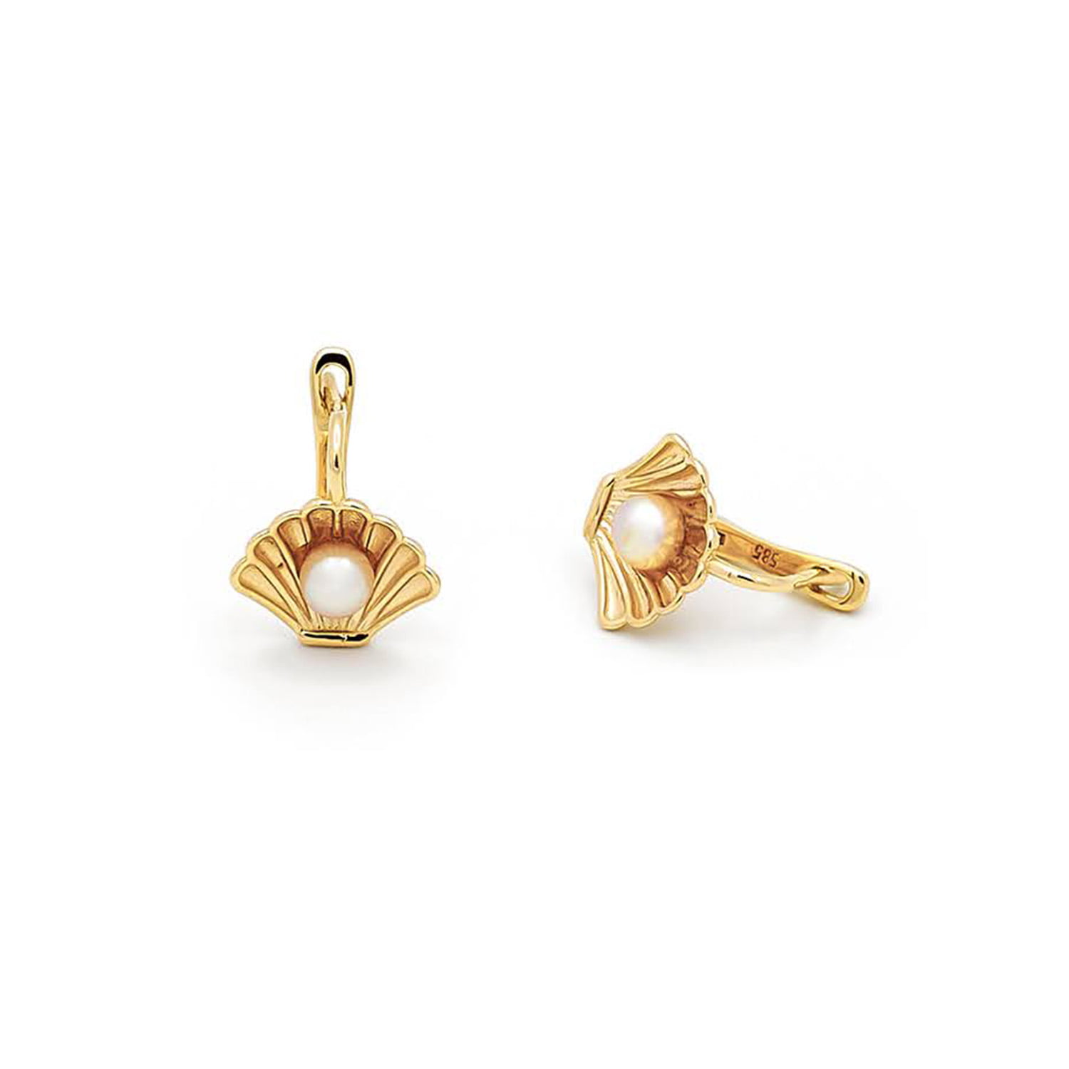 Cercei Anaya cu perle albe de cultura de 4mm din aur galben de 14k