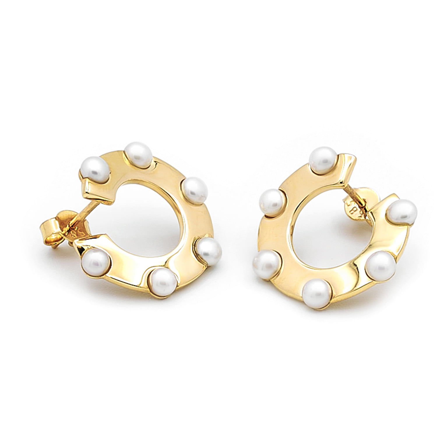 Cercei Arisa cu perle albe de cultura de 3mm din aur galben de 14k
