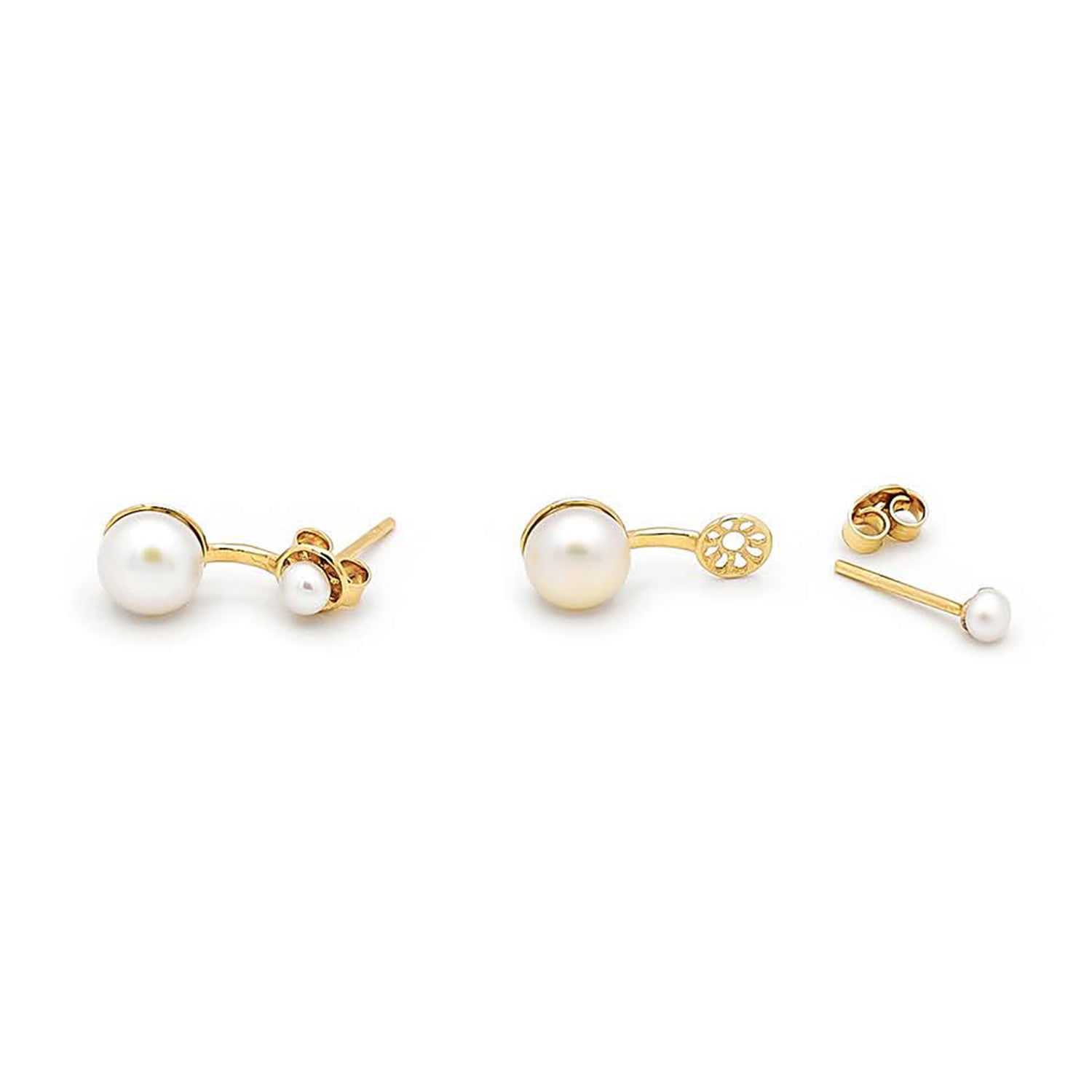 Cercei Asha cu doua perle albe de cultura de 2-4mm din aur galben de 14k