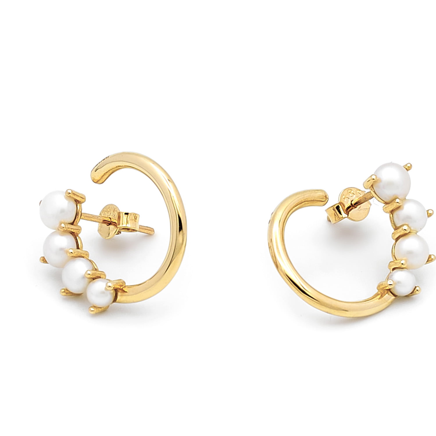 Cercei Belle cu perle albe de cultura de 3-4mm din aur galben de 14k