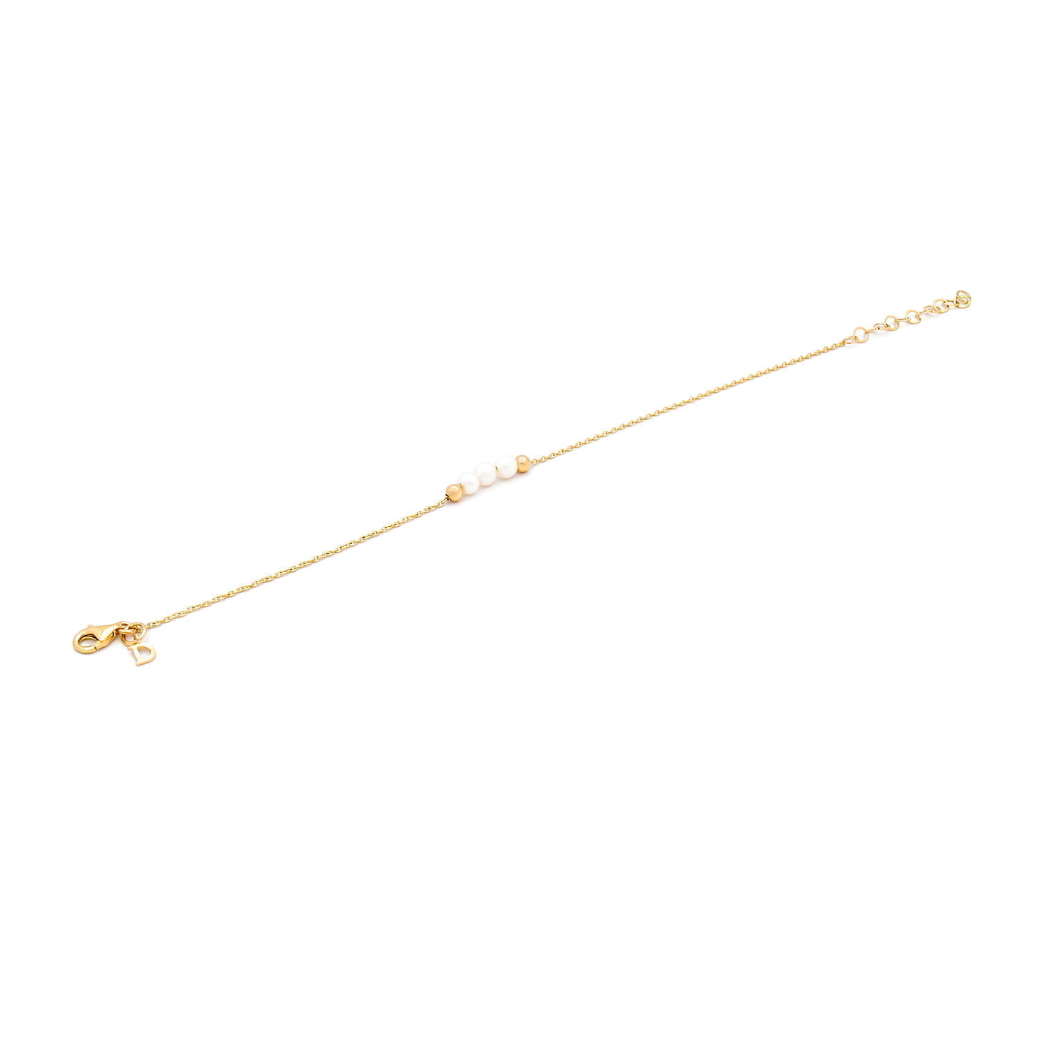 Bratara Mother cu trei perle albe de cultura de 3mm din aur galben de 14k