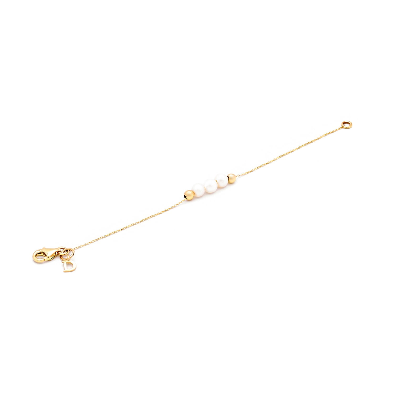 Bratara Baby cu trei perle albe de cultura de 4mm din aur galben de 14k