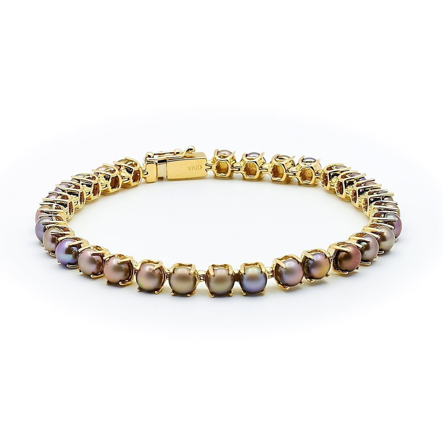 Bratara Tennis cu perle negre de cultura de 4mm din aur galben de 14k
