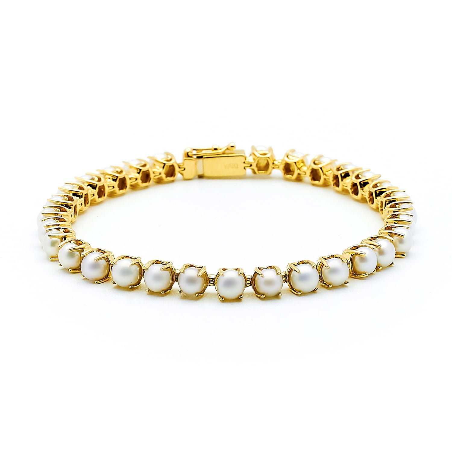 Bratara Tennis cu perle albe de cultura de 4-5mm din aur galben de 14k