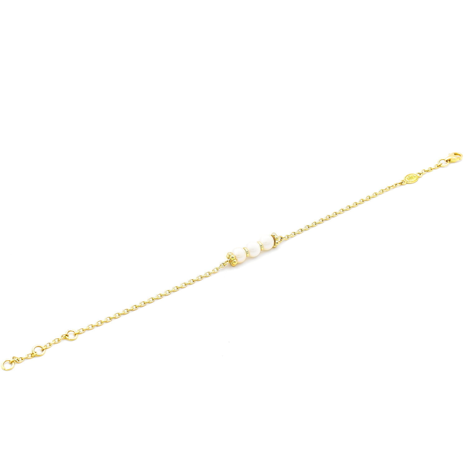 Bratara Zina cu trei perle albe de cultura de 4mm din aur galben de 14k