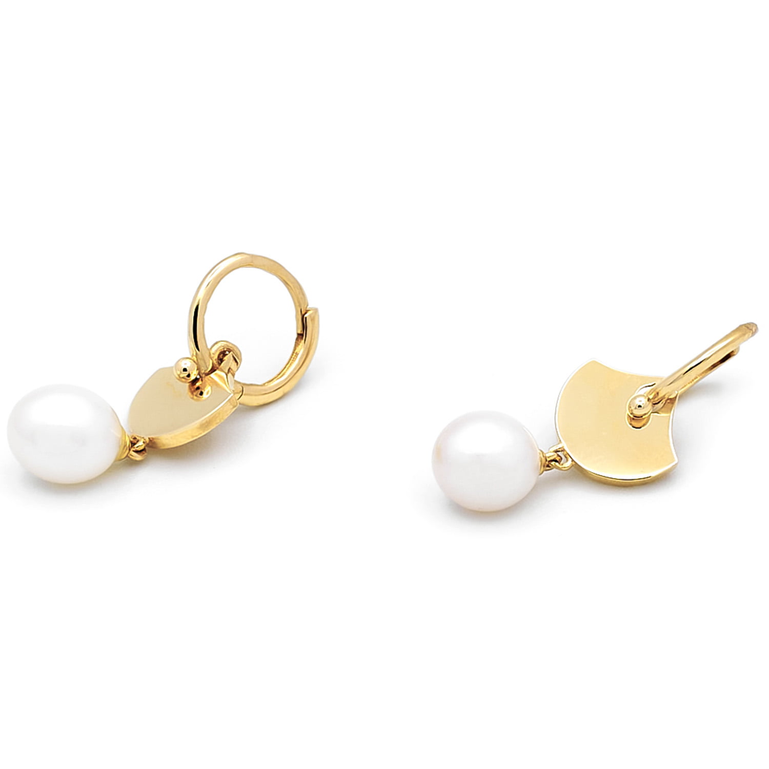 Cercei Carlia cu perle albe de cultura de 8mm din aur galben de 14k